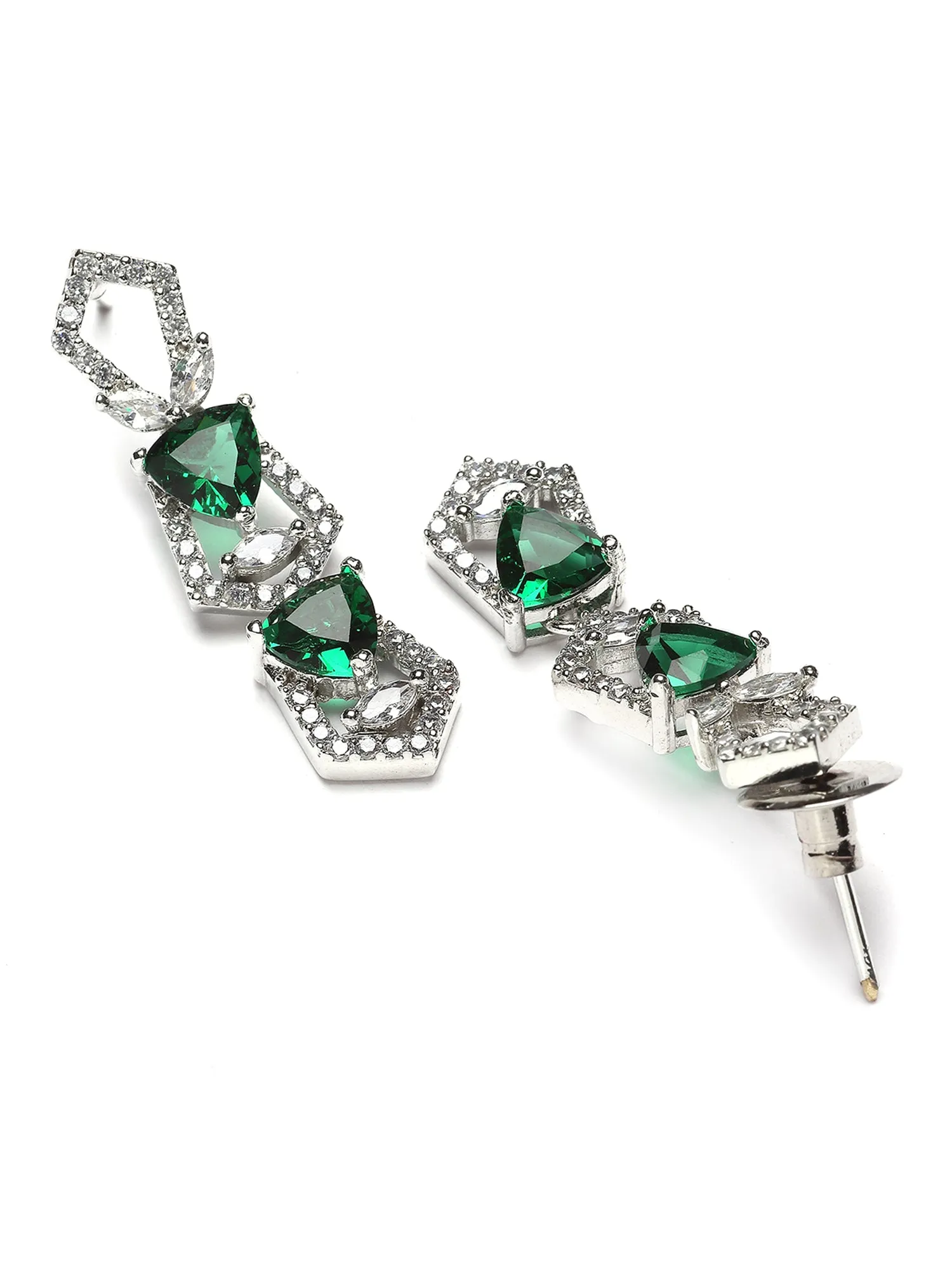 Karatcart Silver Plated Green Cubic Zirconia Necklace Set for Women