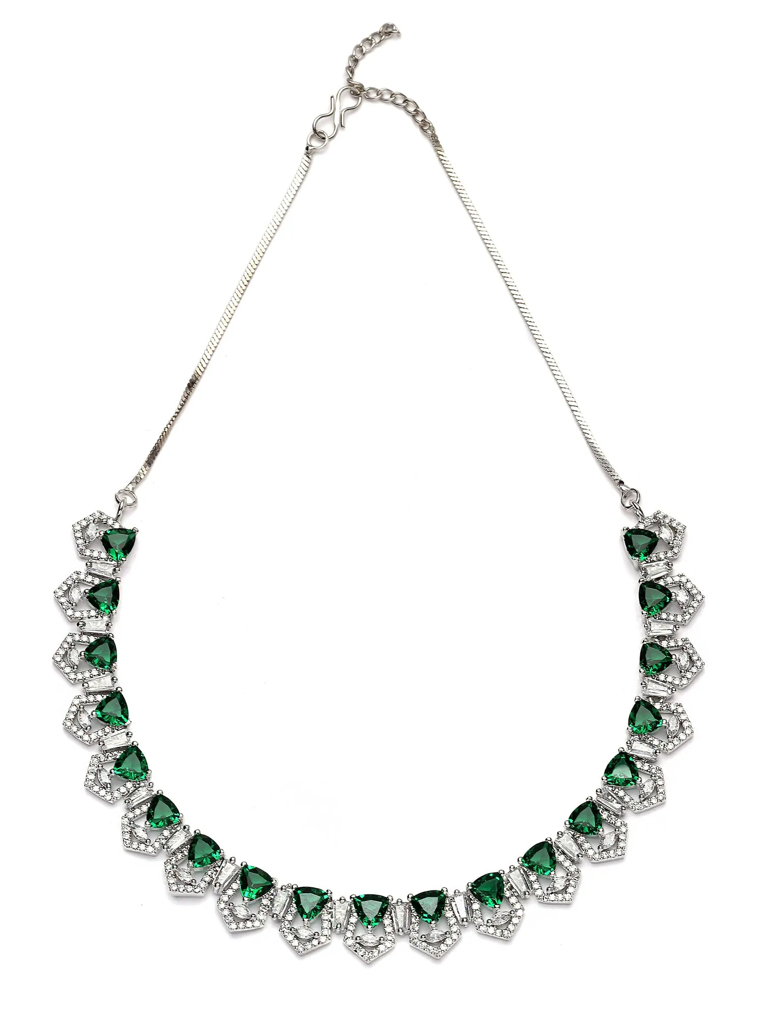 Karatcart Silver Plated Green Cubic Zirconia Necklace Set for Women