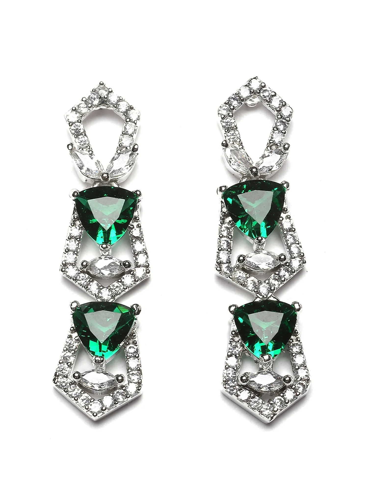 Karatcart Silver Plated Green Cubic Zirconia Necklace Set for Women