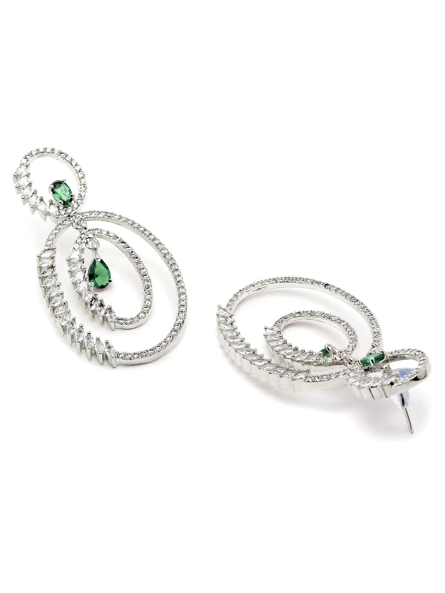 Karatcart Silver Plated Green Cubic Zirconia Studded Dangler Earrings for Women