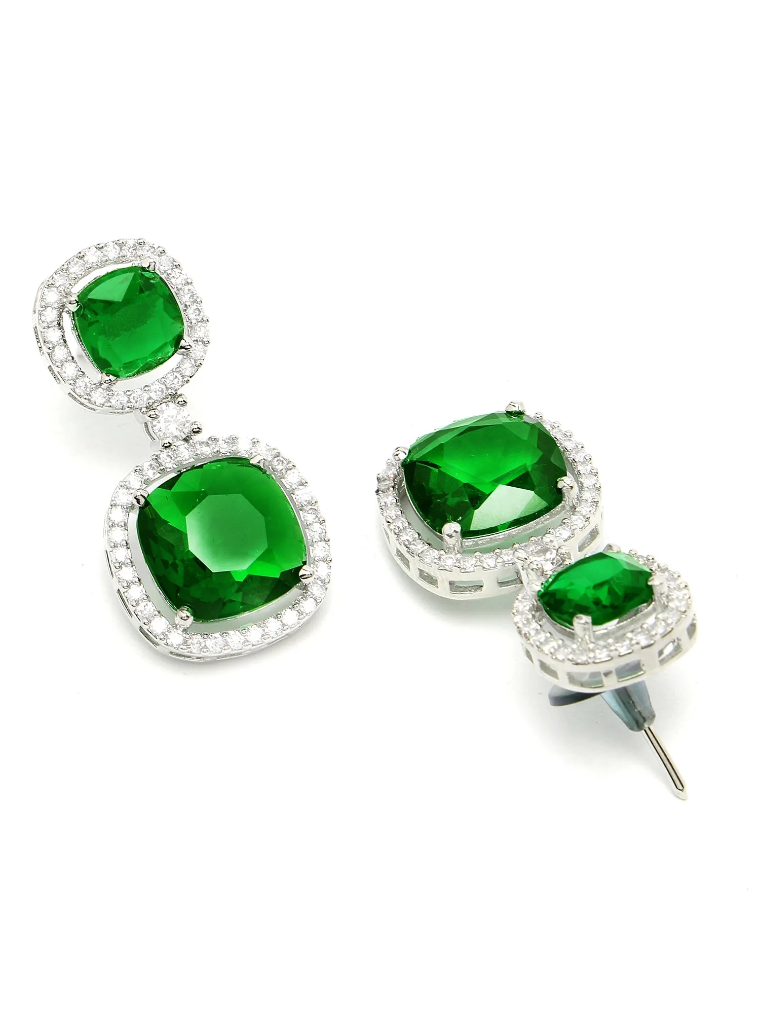Karatcart Silver Plated Green Cubic Zirconia Traditional Jewellery Set
