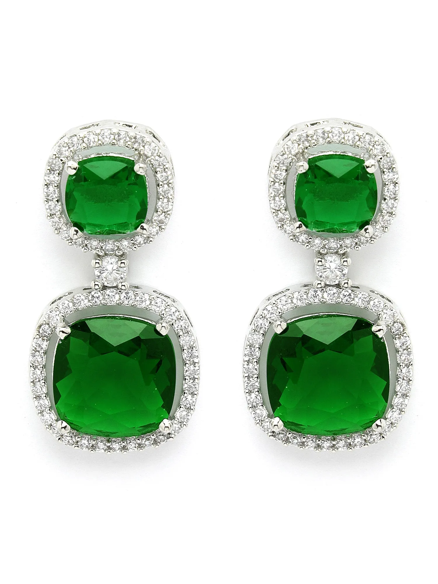 Karatcart Silver Plated Green Cubic Zirconia Traditional Jewellery Set