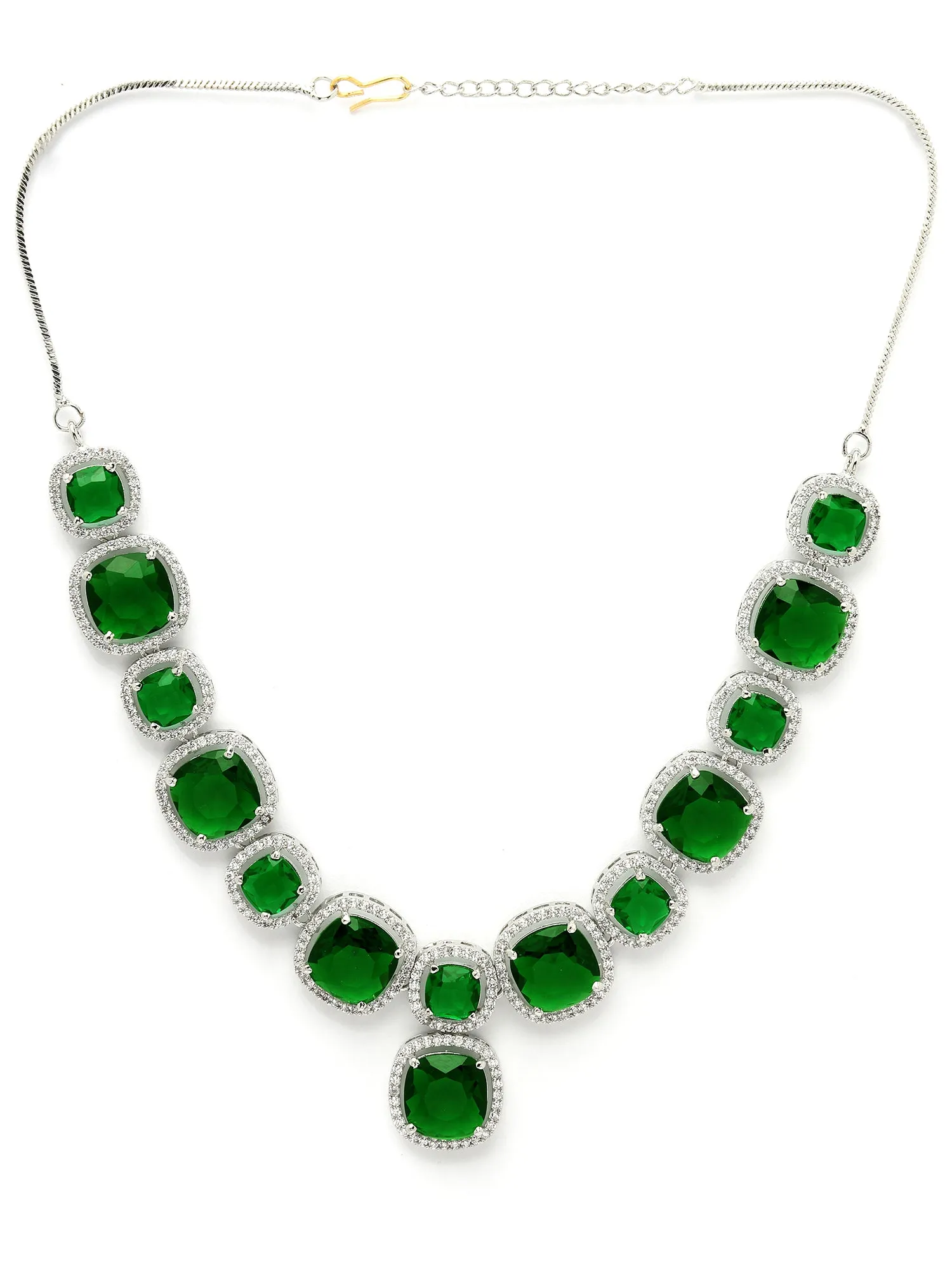 Karatcart Silver Plated Green Cubic Zirconia Traditional Jewellery Set