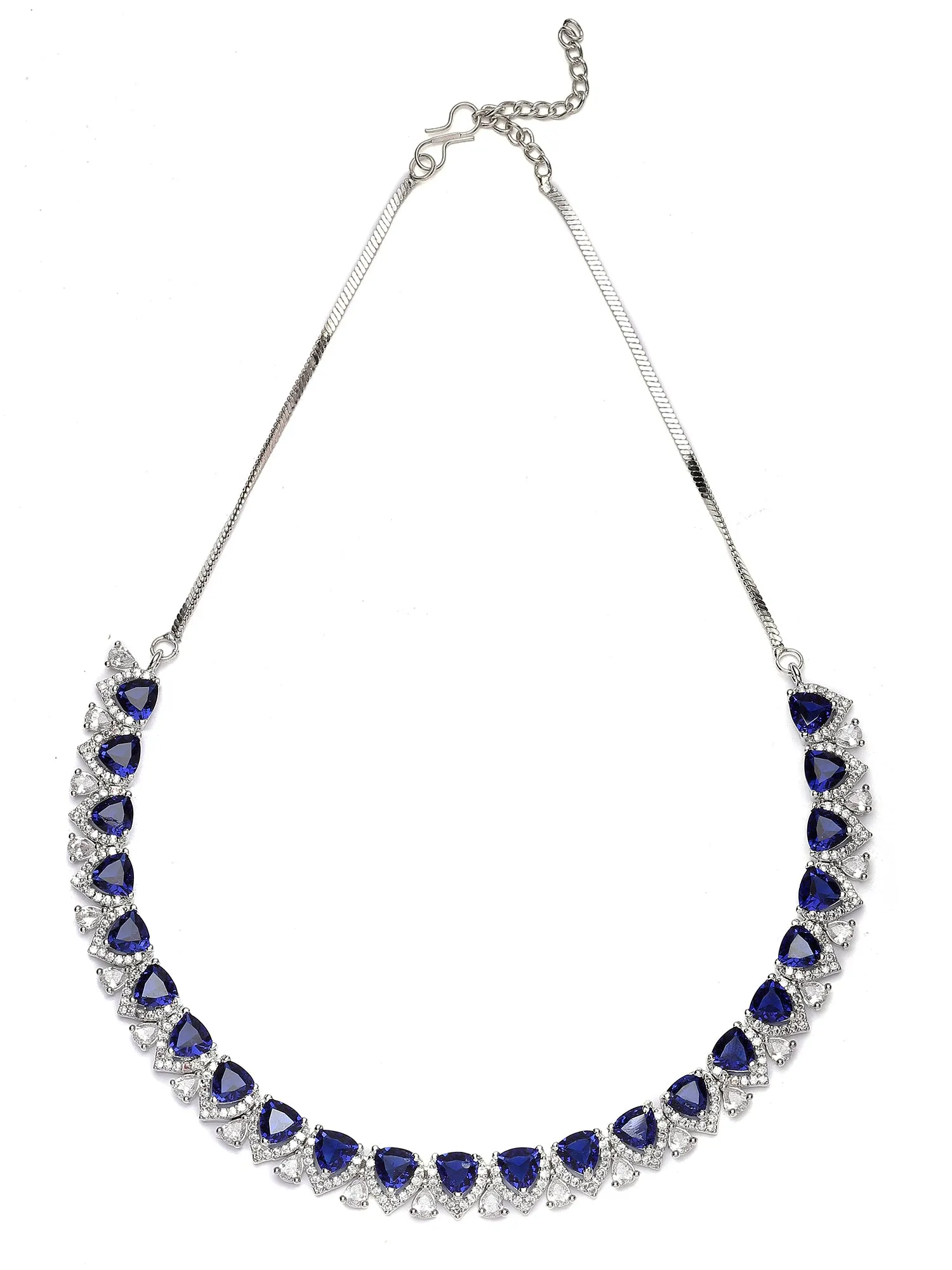 Karatcart Silver Plated Heart Shape Blue Cubic Zirconia Necklace Set for Women