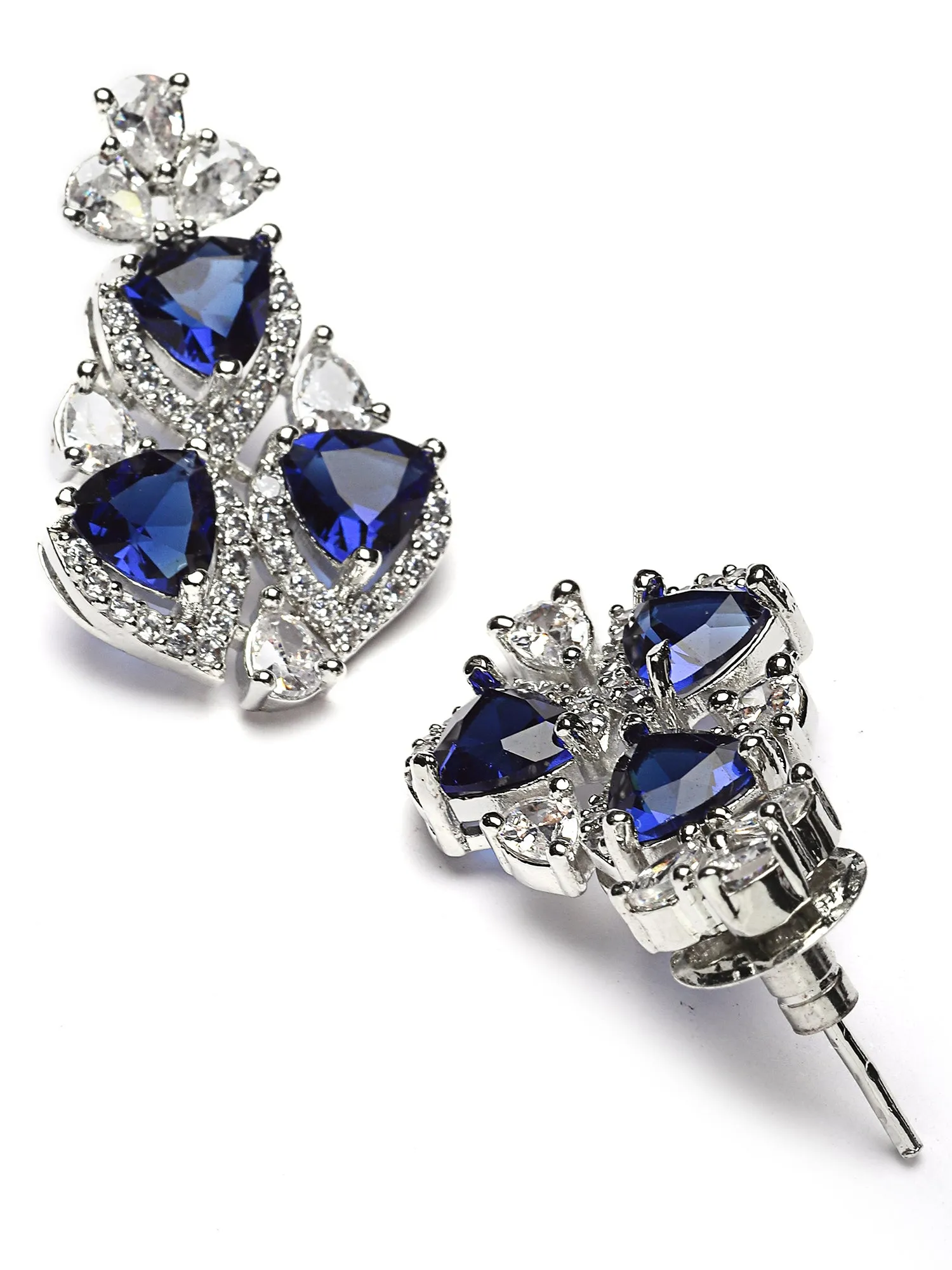 Karatcart Silver Plated Heart Shape Blue Cubic Zirconia Necklace Set for Women