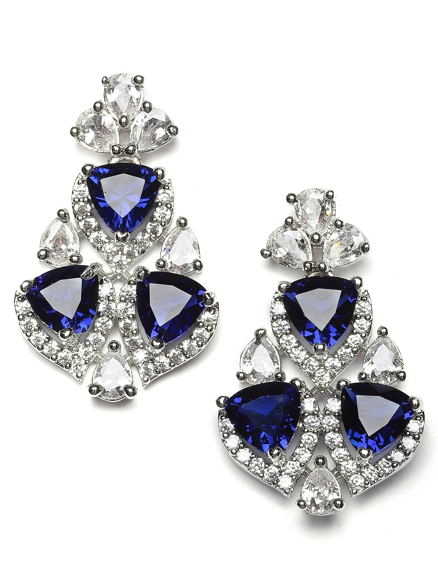 Karatcart Silver Plated Heart Shape Blue Cubic Zirconia Necklace Set for Women
