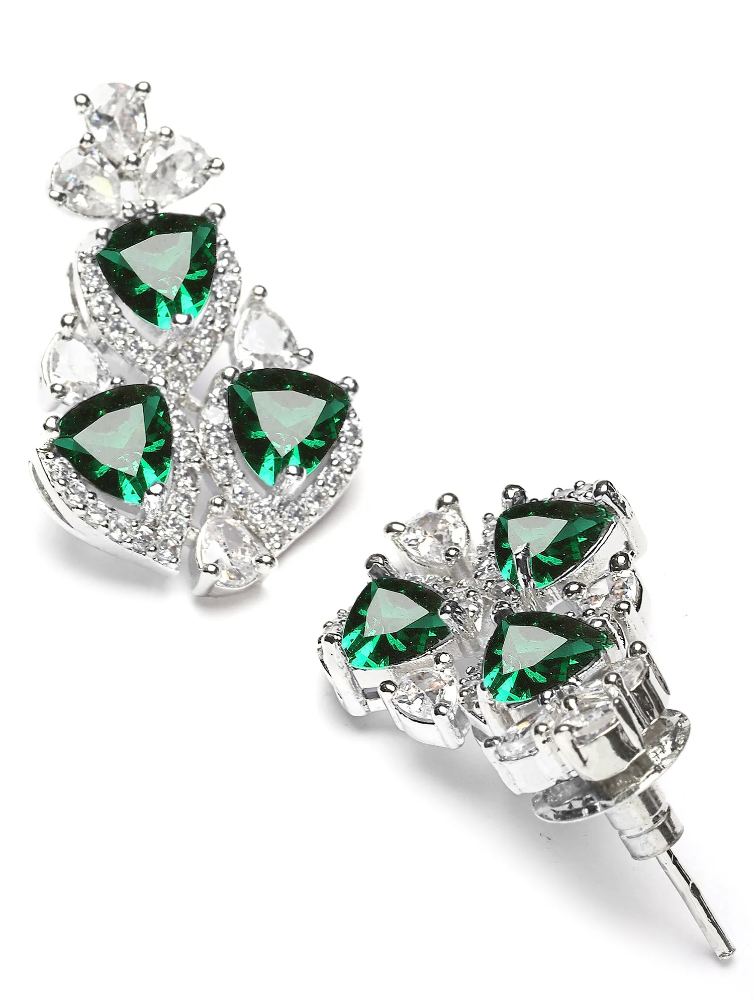 Karatcart Silver Plated Heart Shape Green Cubic Zirconia Necklace Set for Women