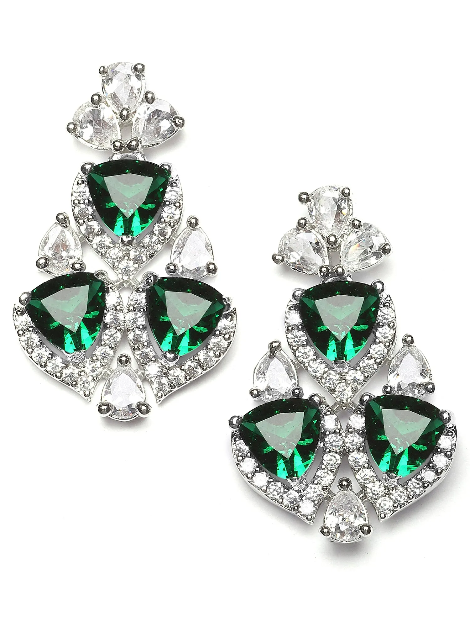 Karatcart Silver Plated Heart Shape Green Cubic Zirconia Necklace Set for Women