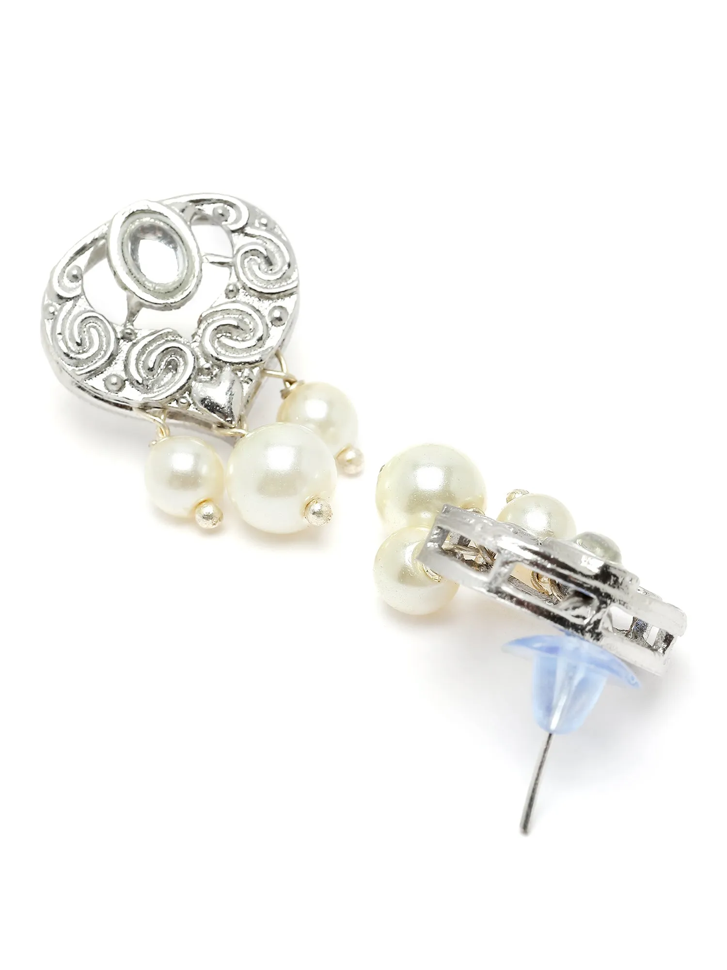 Karatcart Silver Plated Heart Shape Kundan and Pearl Studded Necklace Set for Women
