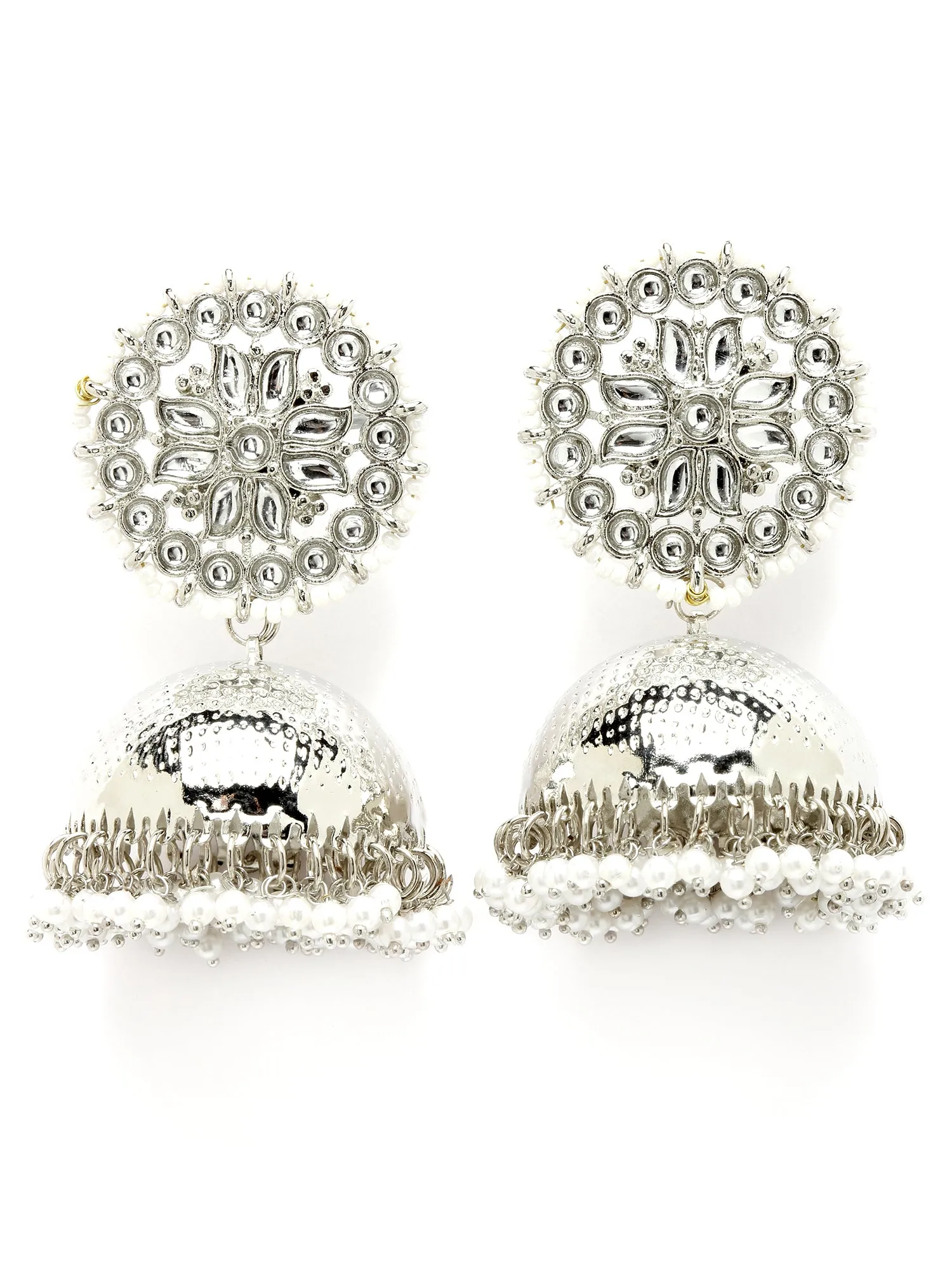 Karatcart Silver Plated Kundan Studded Jhumki Earrings for Women