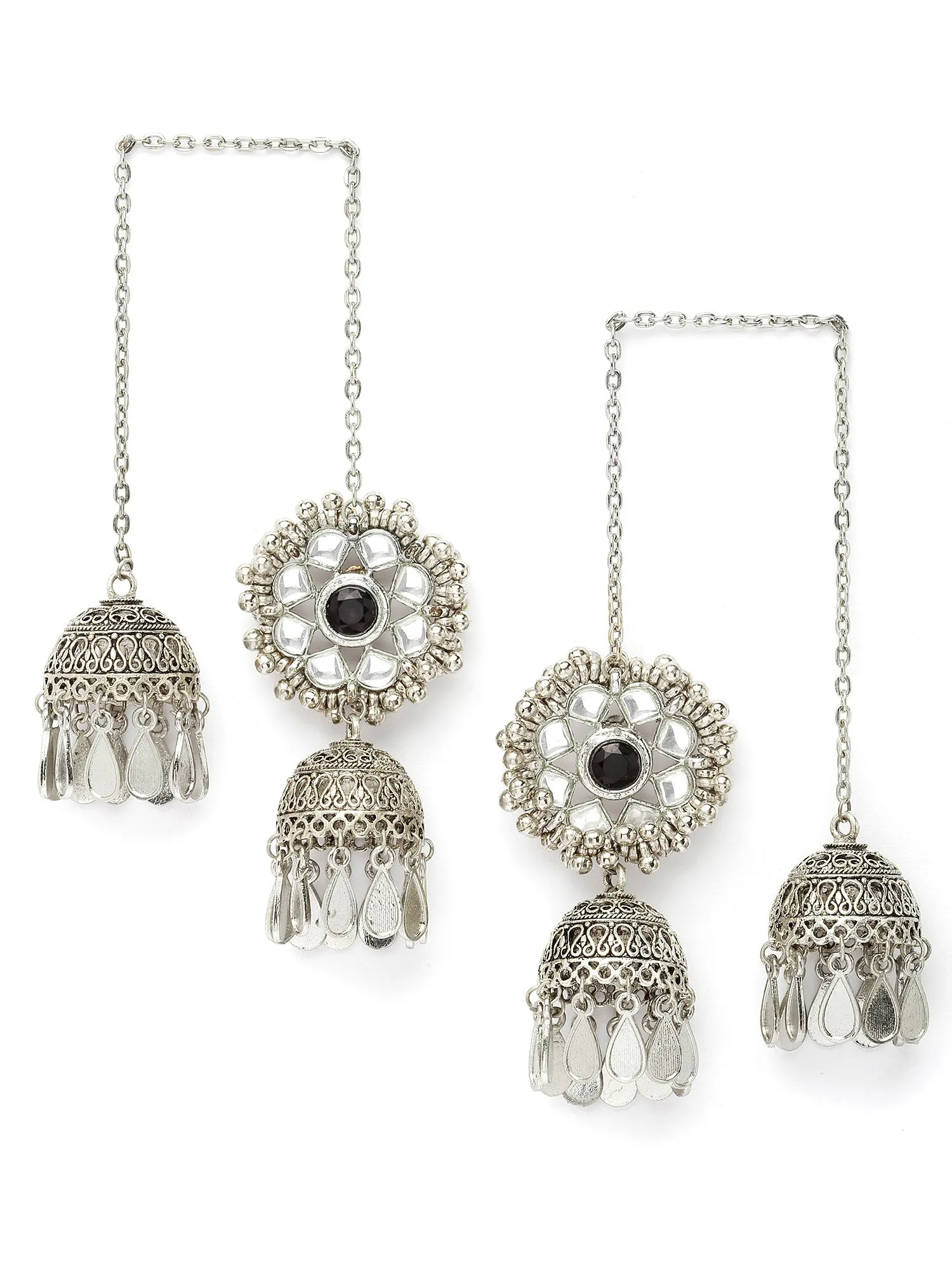 Karatcart Silver Plated Kundan Studded Kaanchain Jhumki Earrings