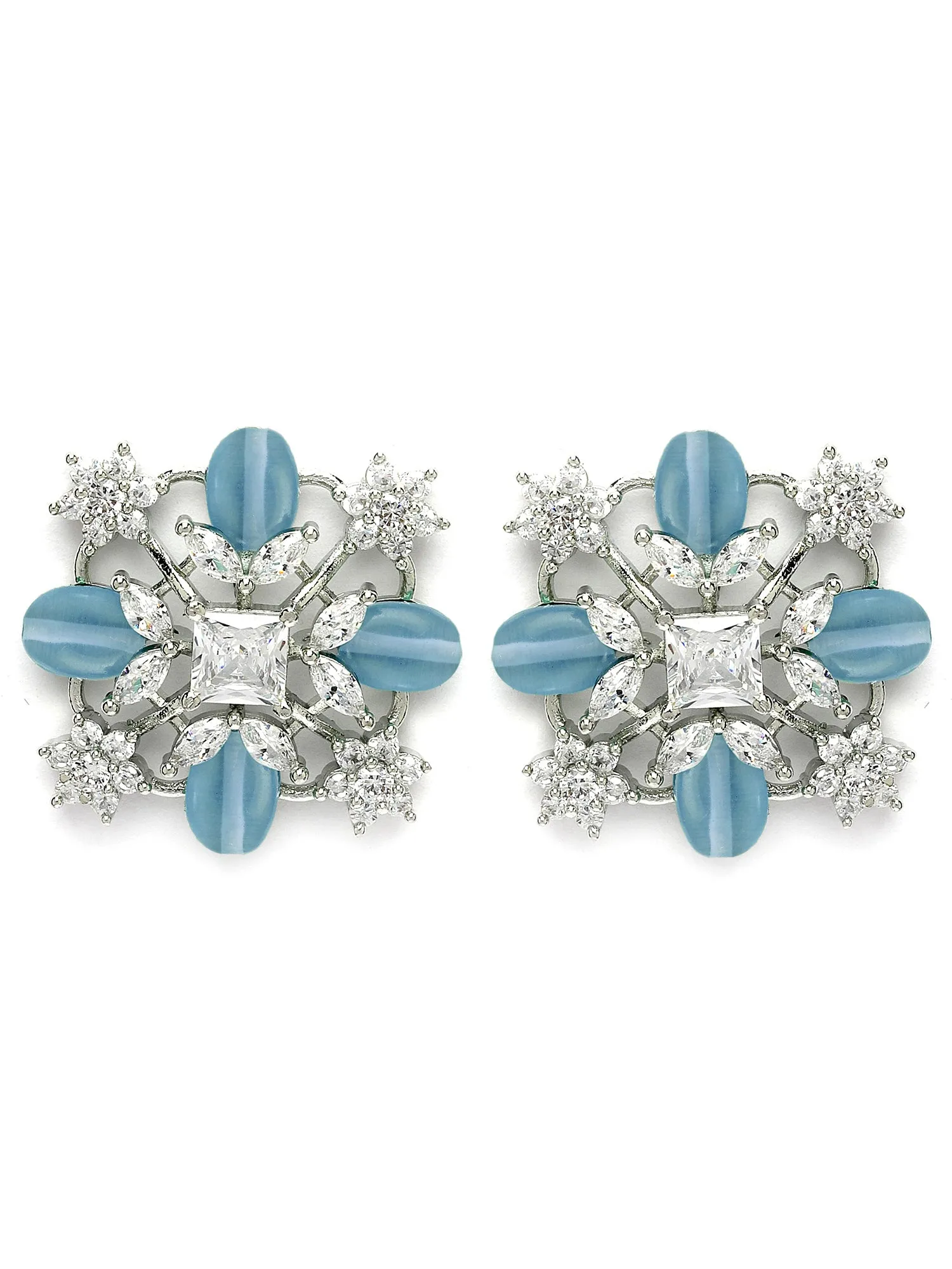 Karatcart Silver Plated Light Blue Stones AD Stud Earrings for Women
