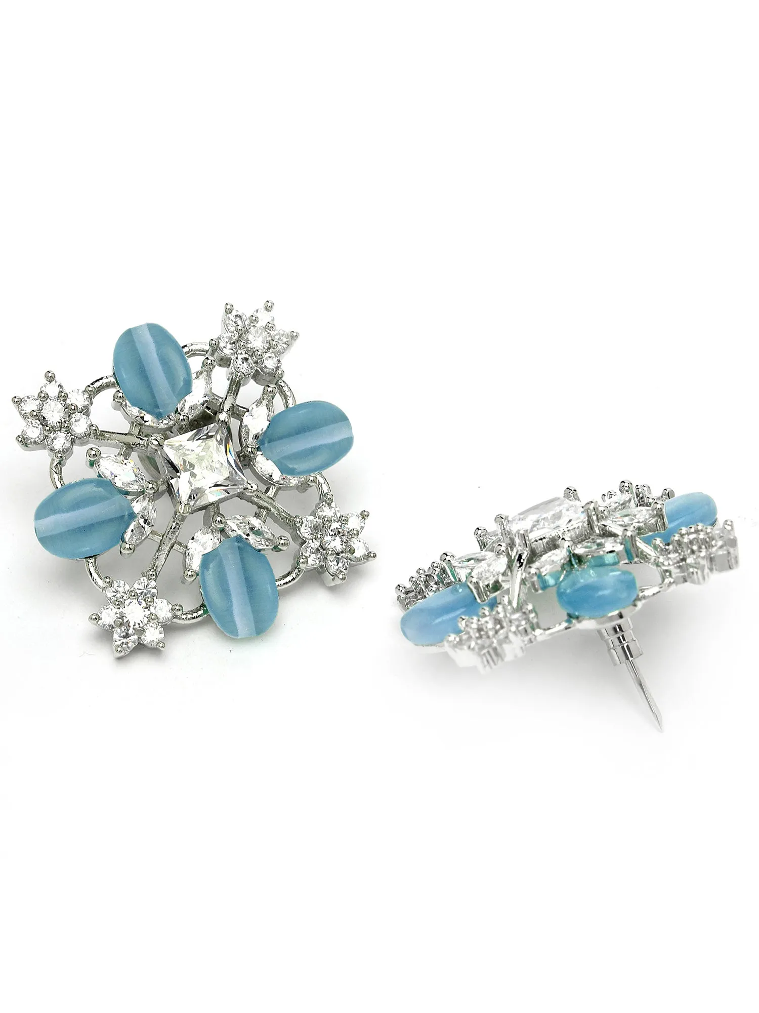 Karatcart Silver Plated Light Blue Stones AD Stud Earrings for Women