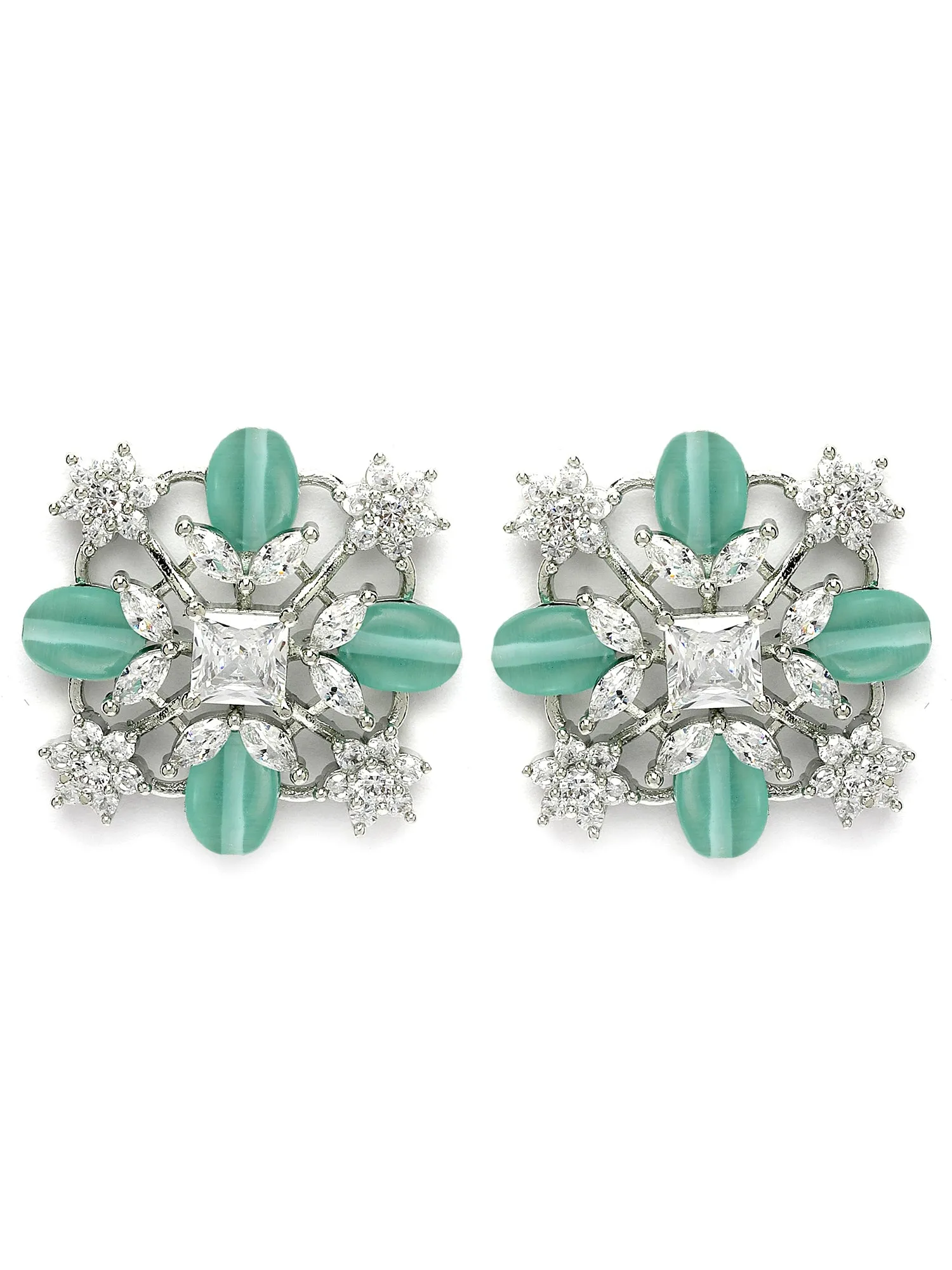 Karatcart Silver Plated Light Green Stones AD Stud Earrings for Women