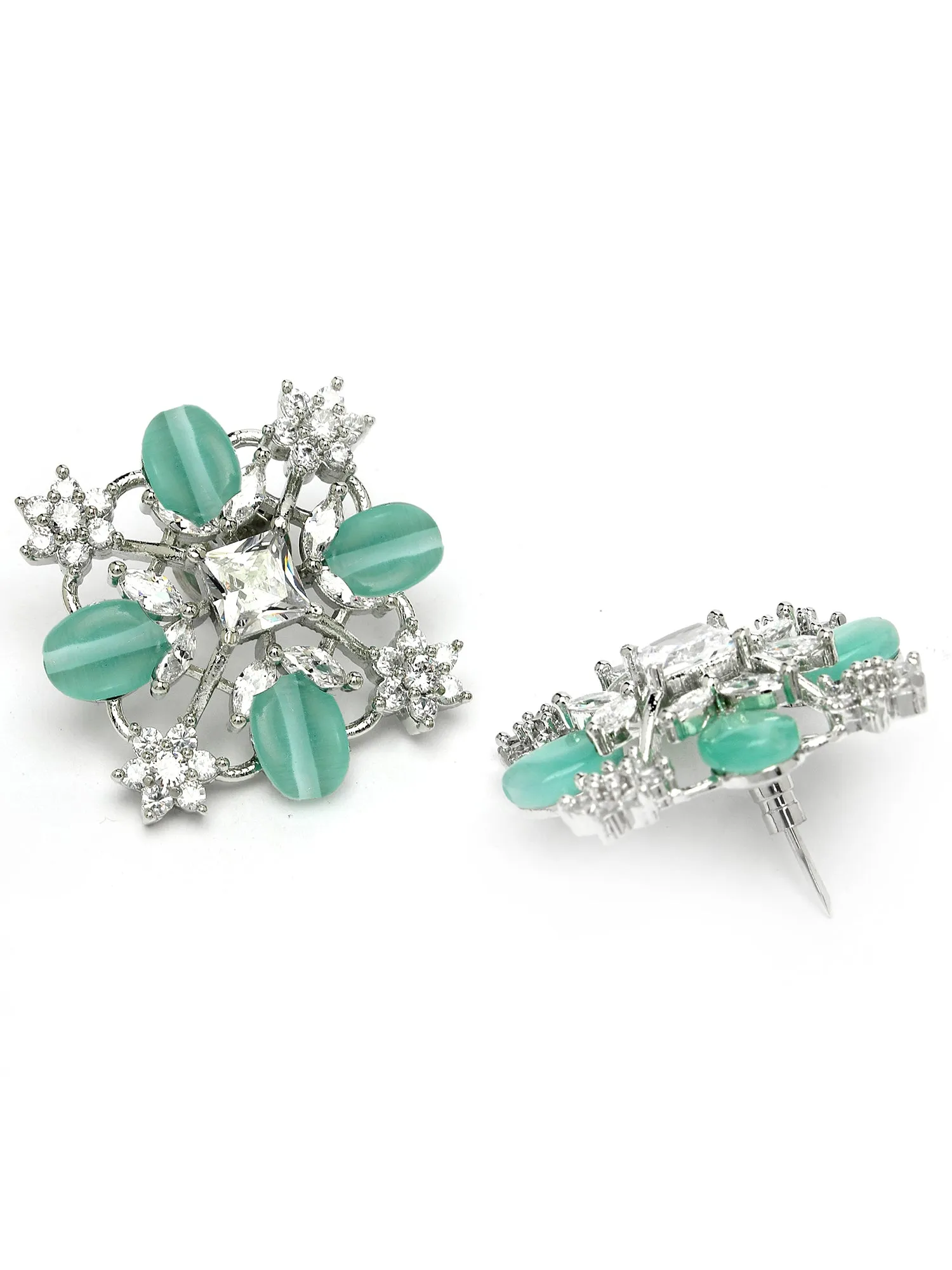 Karatcart Silver Plated Light Green Stones AD Stud Earrings for Women
