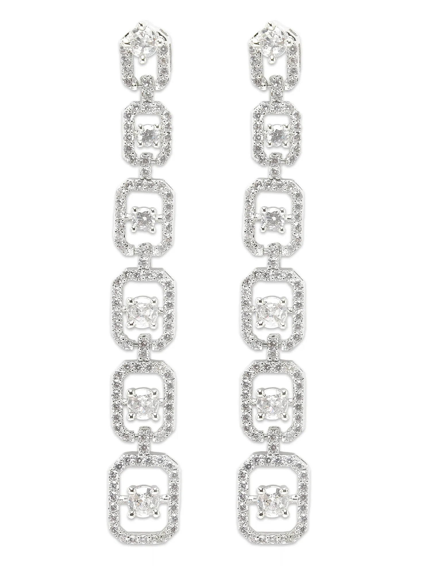 Karatcart Silver Plated Long Cubic Zirconia Drop Earrings for Women