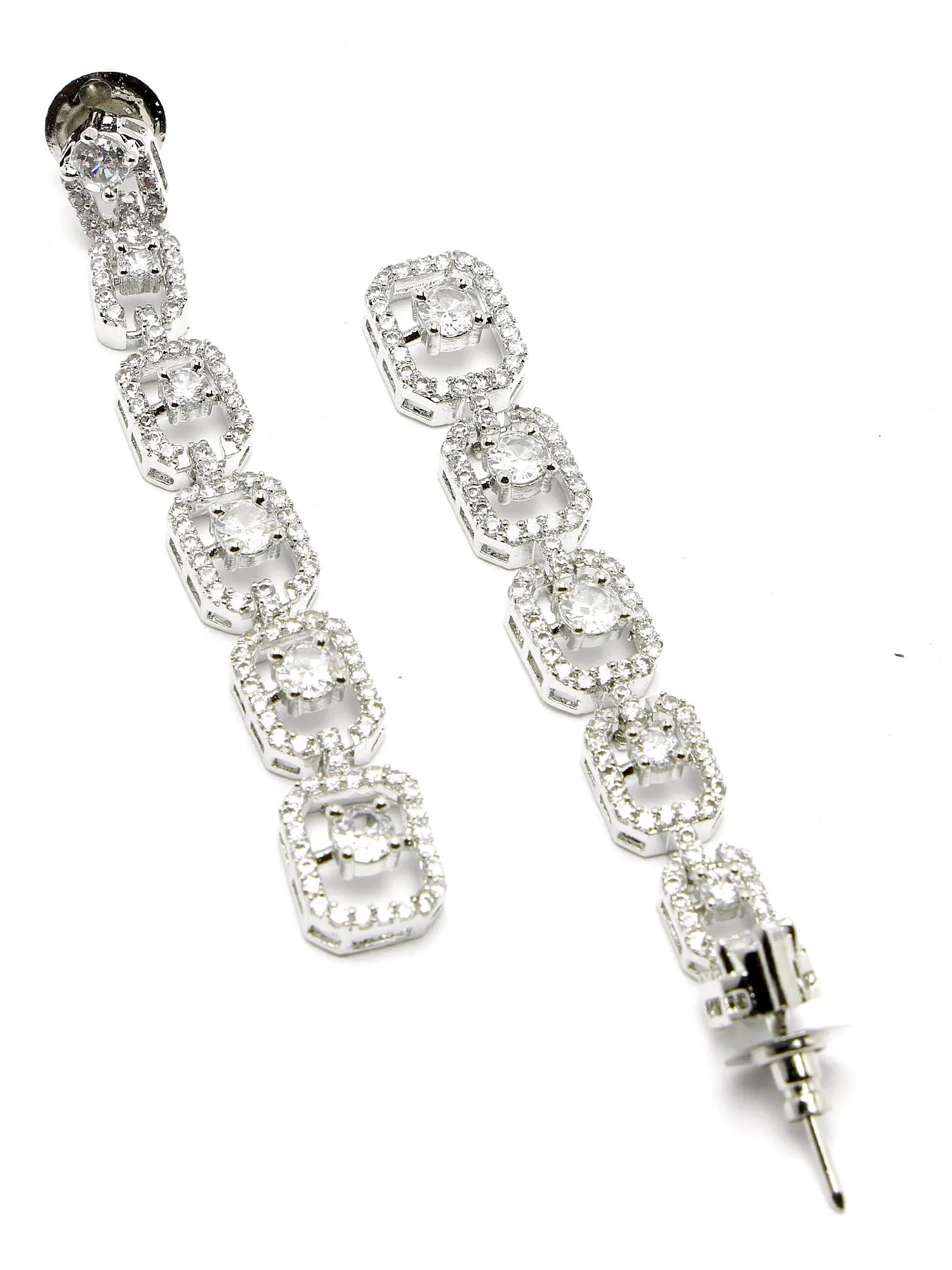 Karatcart Silver Plated Long Cubic Zirconia Drop Earrings for Women