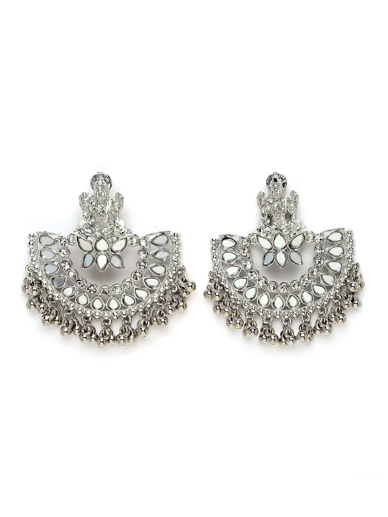 Karatcart Silver Plated Mata Laxmi Design Chandbali Earrings for Women