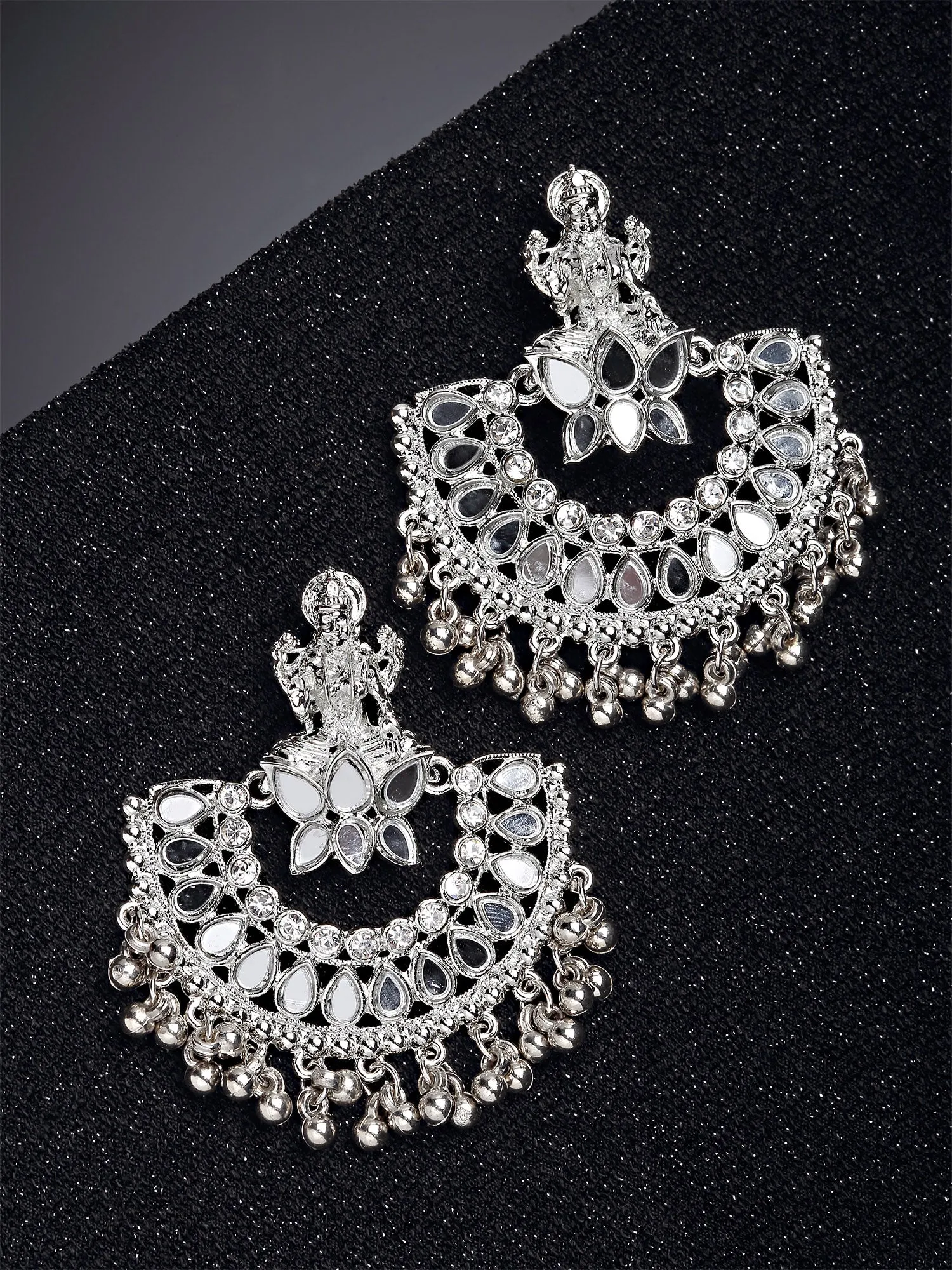 Karatcart Silver Plated Mata Laxmi Design Chandbali Earrings for Women