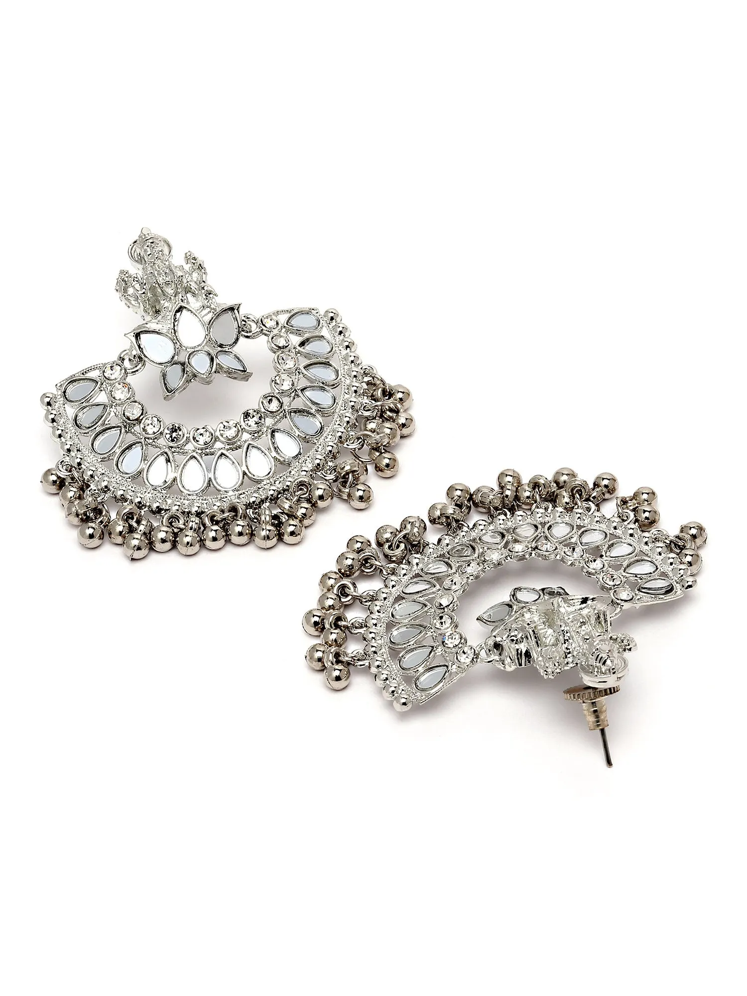 Karatcart Silver Plated Mata Laxmi Design Chandbali Earrings for Women