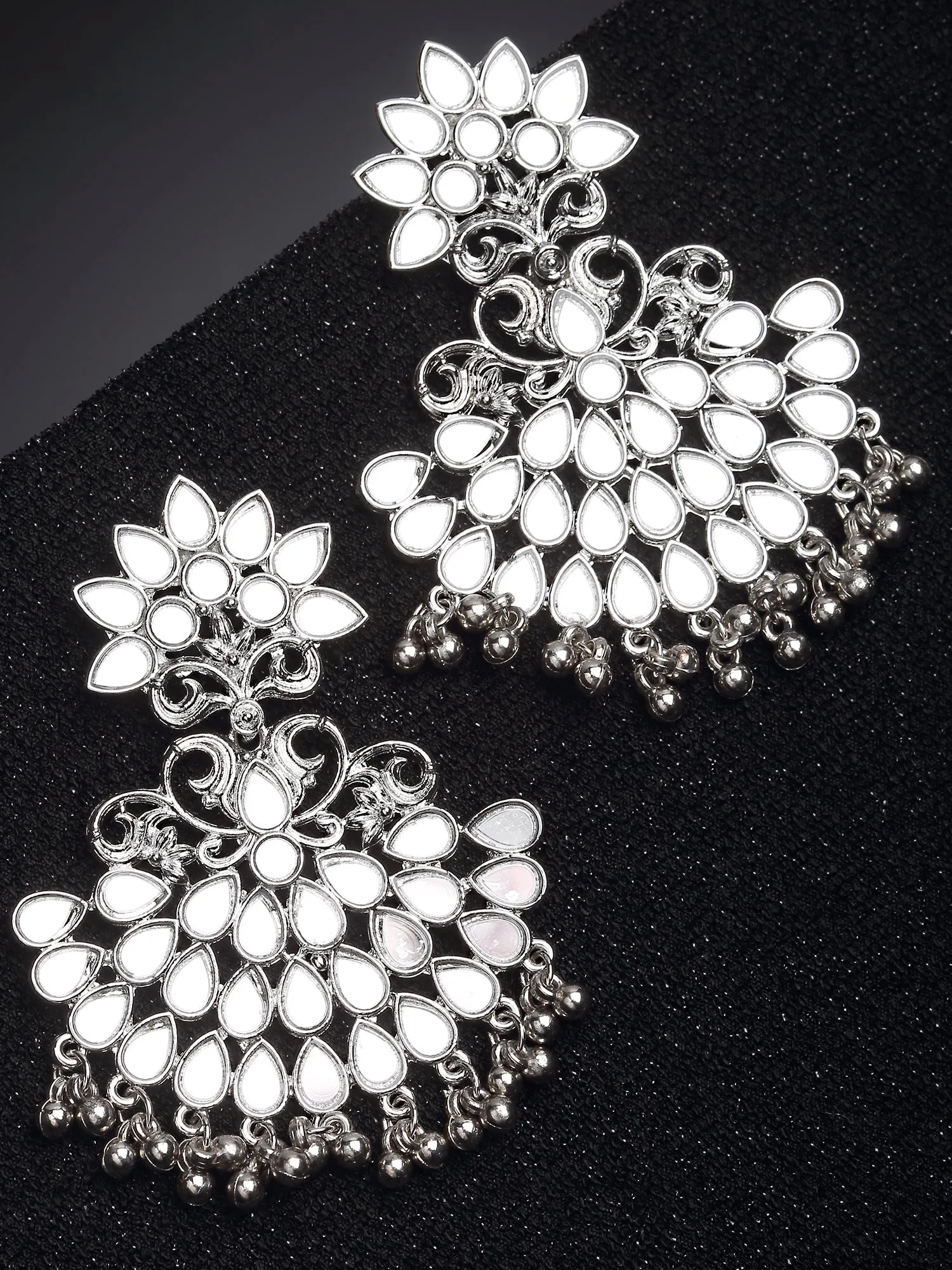 Karatcart Silver Plated Mirror Studded Dangler Earrings for Women