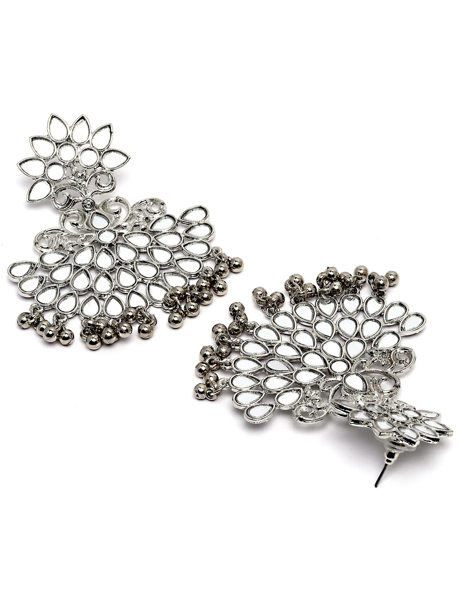 Karatcart Silver Plated Mirror Studded Dangler Earrings for Women