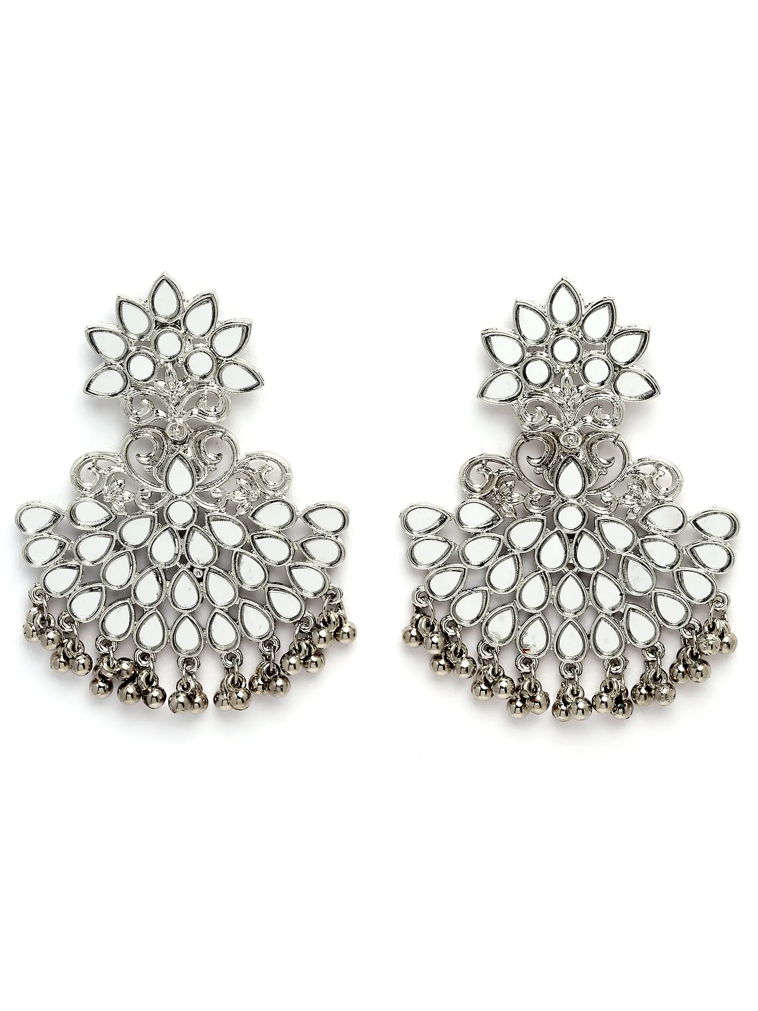 Karatcart Silver Plated Mirror Studded Dangler Earrings for Women