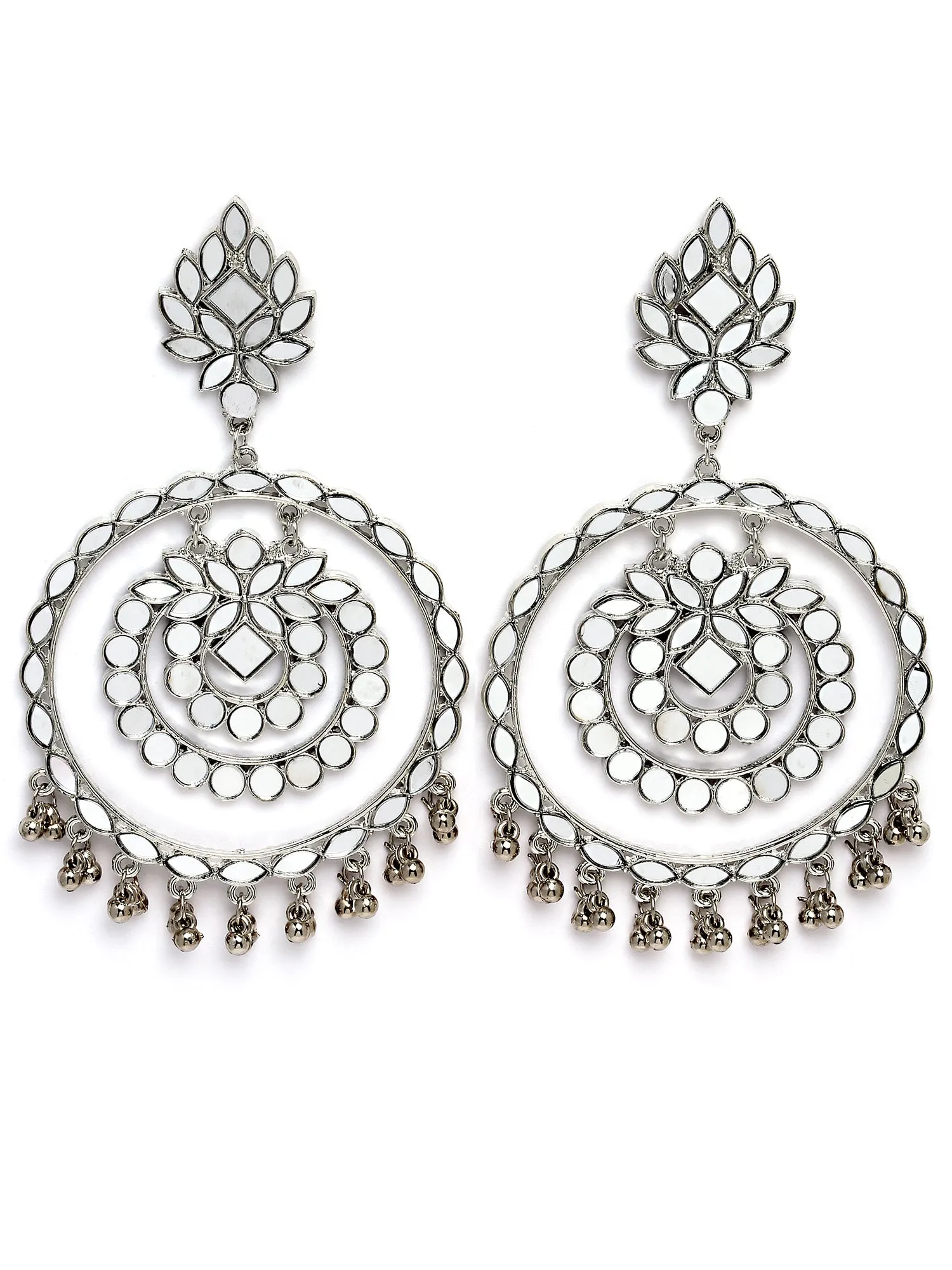 Karatcart Silver Plated Mirror Studded Round Shape Dangler Earrings for Women