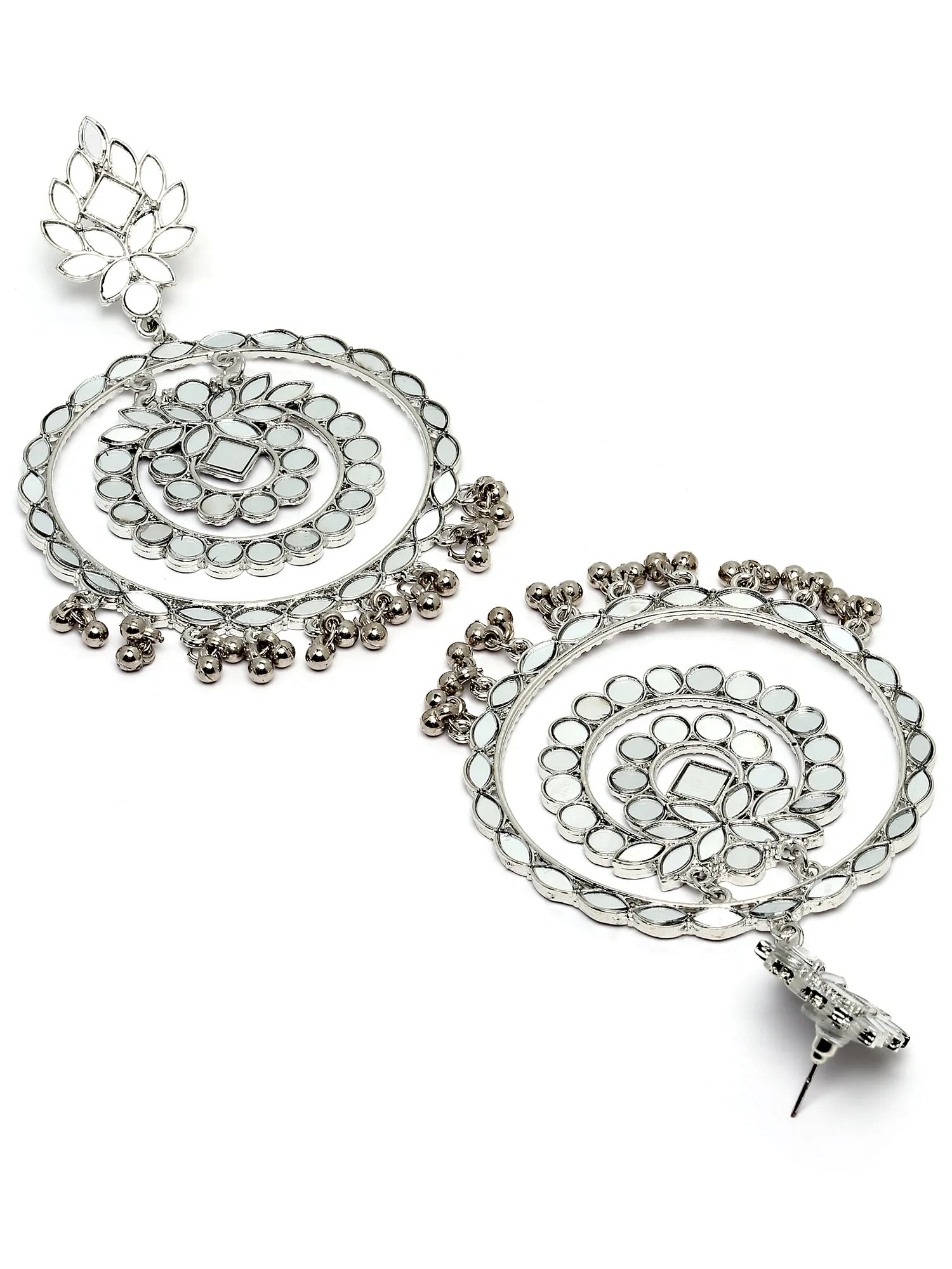 Karatcart Silver Plated Mirror Studded Round Shape Dangler Earrings for Women