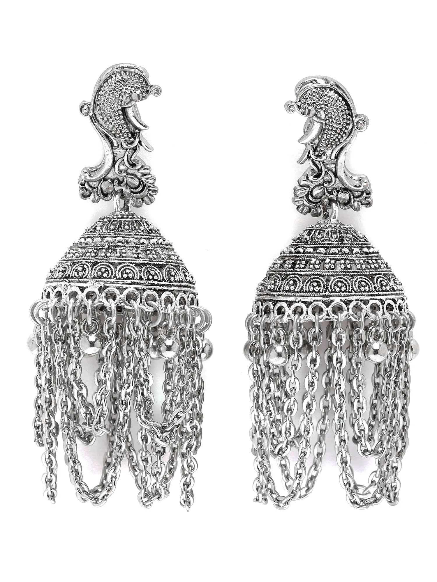 Karatcart Silver Plated Peacock Design Jhumki Earrings for Women