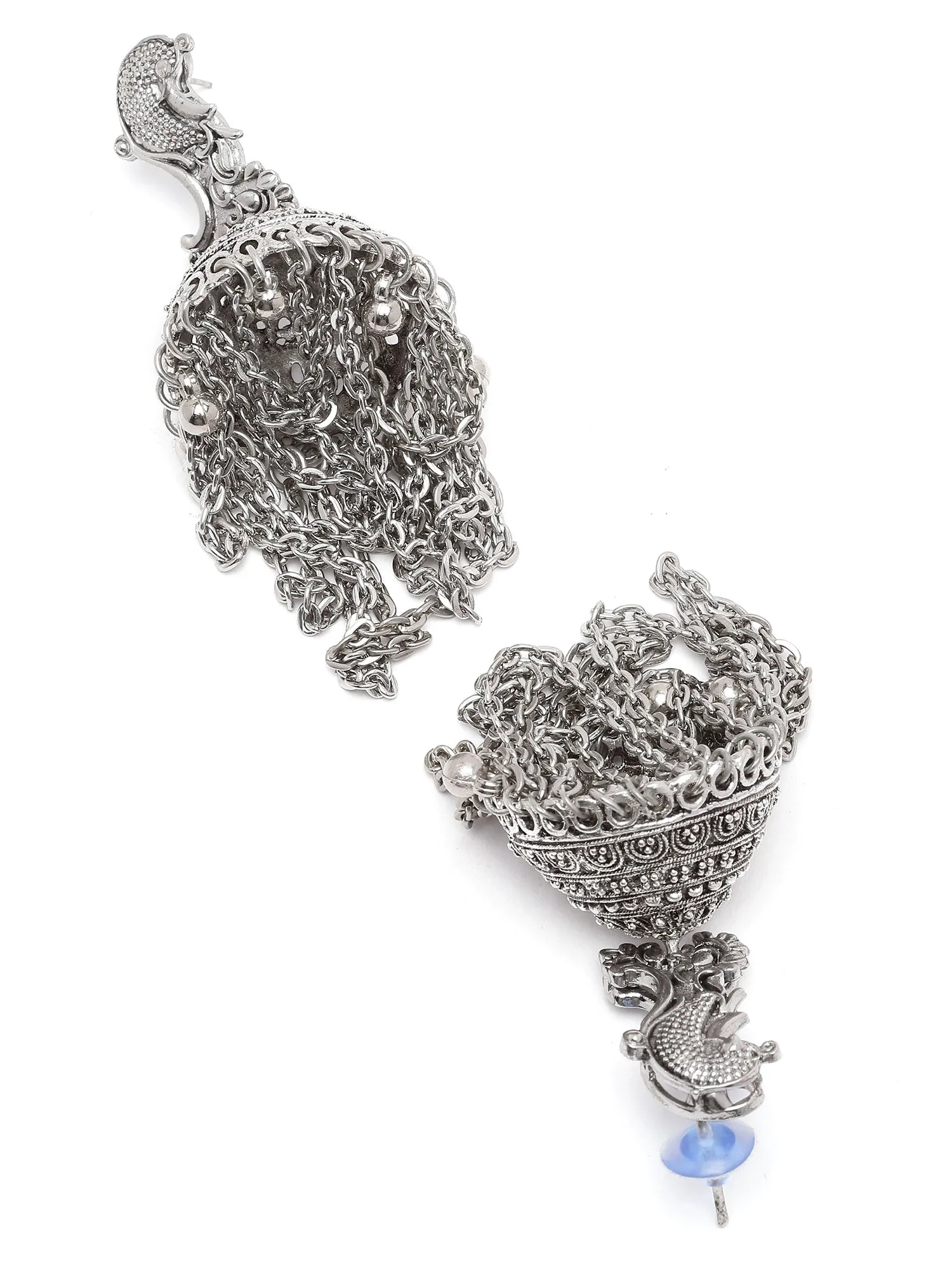 Karatcart Silver Plated Peacock Design Jhumki Earrings for Women