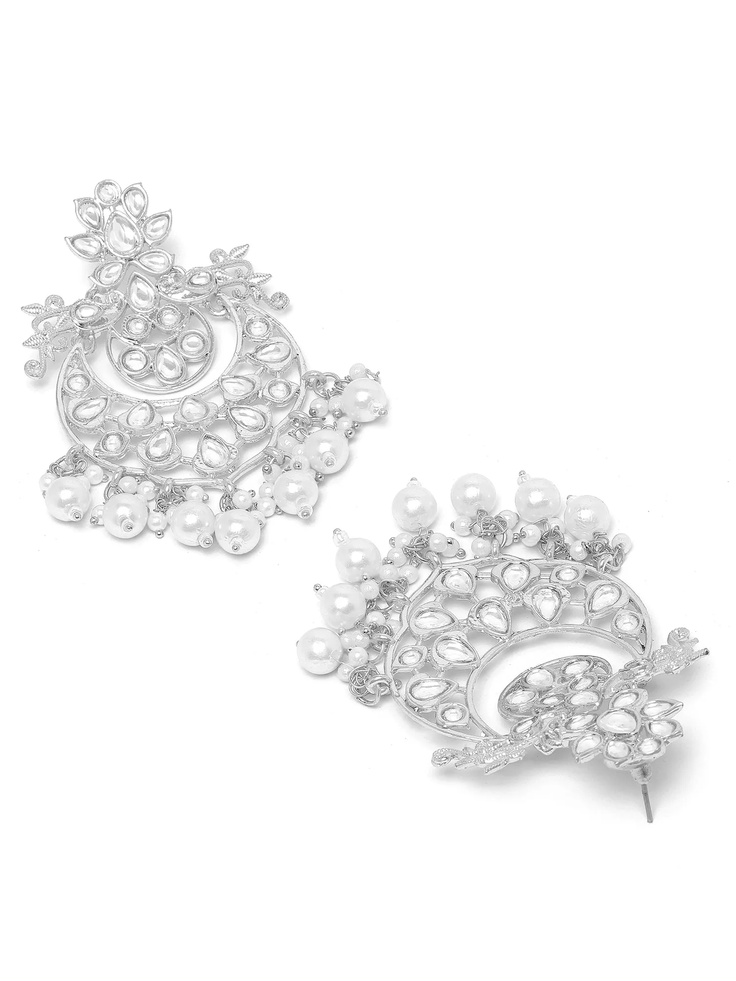 Karatcart Silver Plated Pearl & Kundan Studded Dangler Earrings for Women