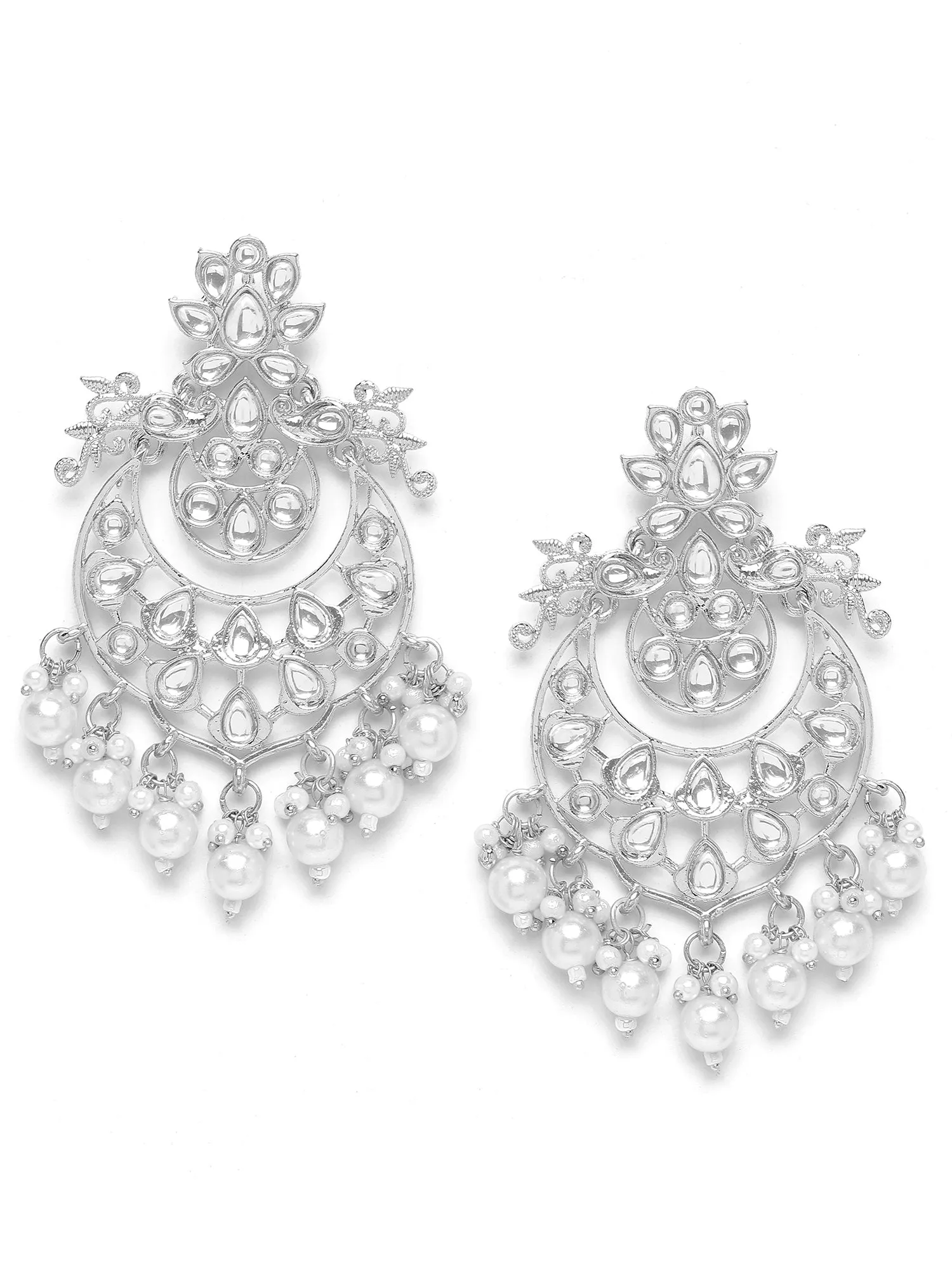 Karatcart Silver Plated Pearl & Kundan Studded Dangler Earrings for Women