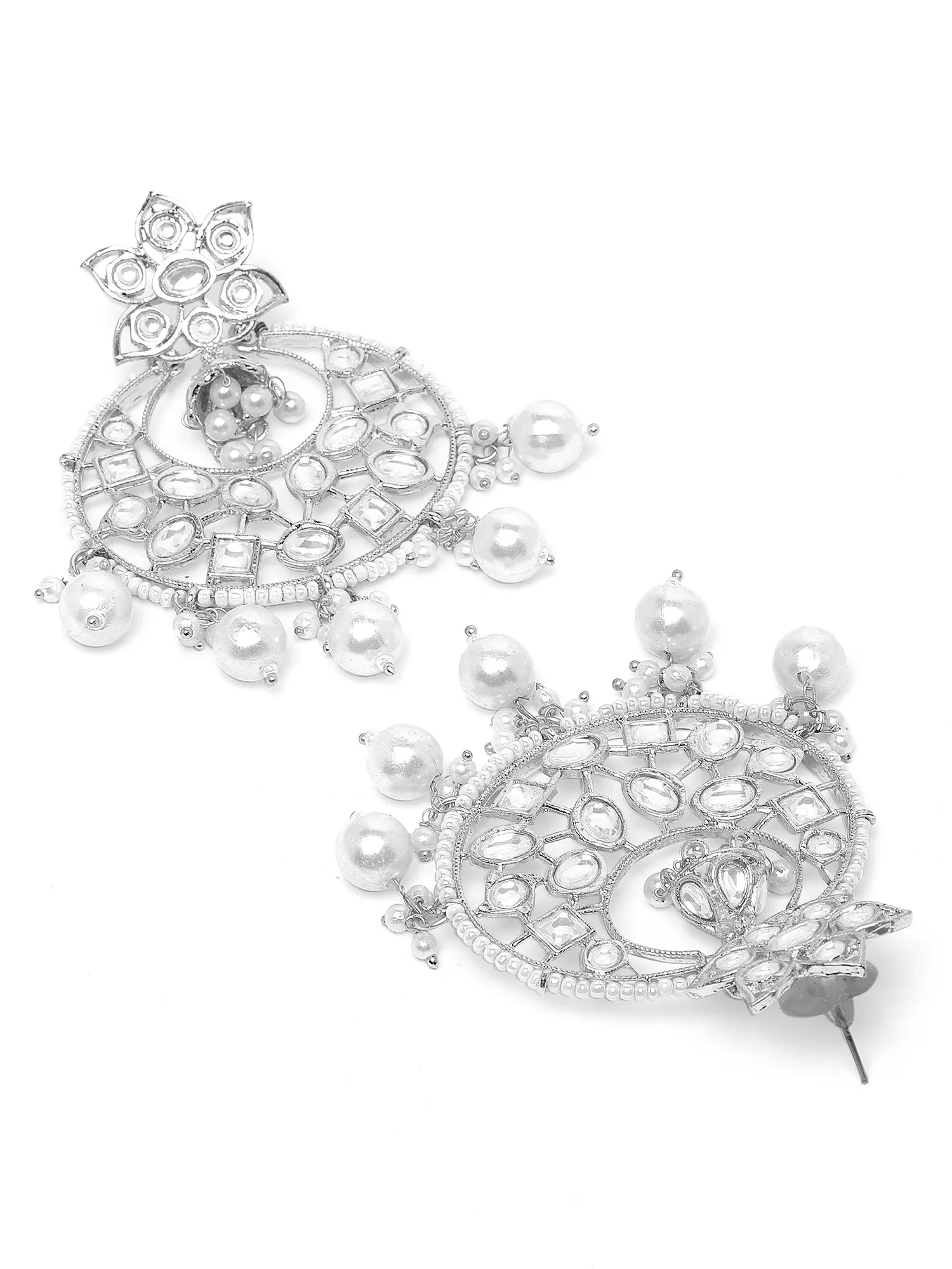 Karatcart Silver Plated Pearl and Kundan Studded Dangler Earrings for Women