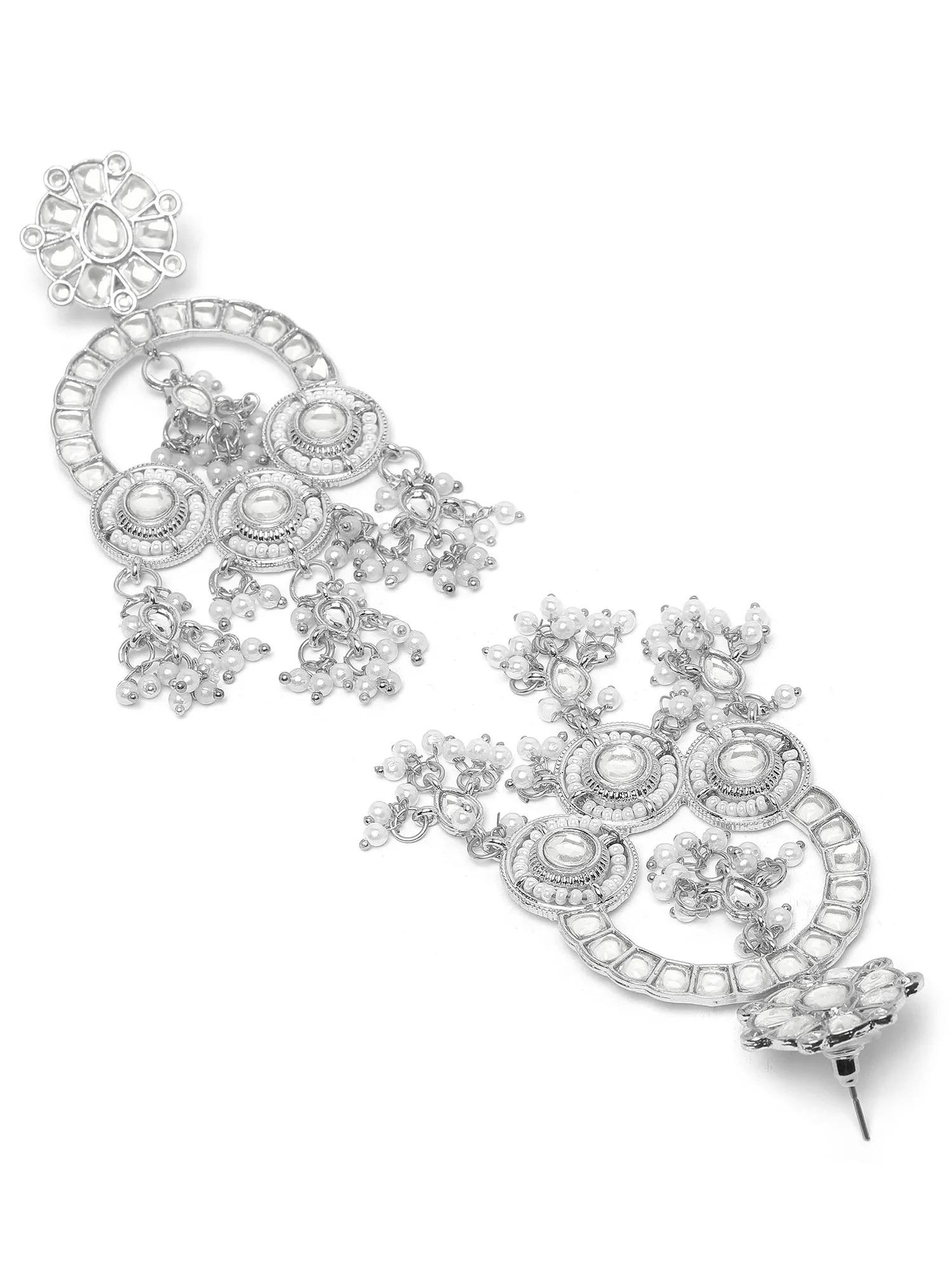 Karatcart Silver-Plated Pearl and Kundan Studded Dangler Earrings for Women