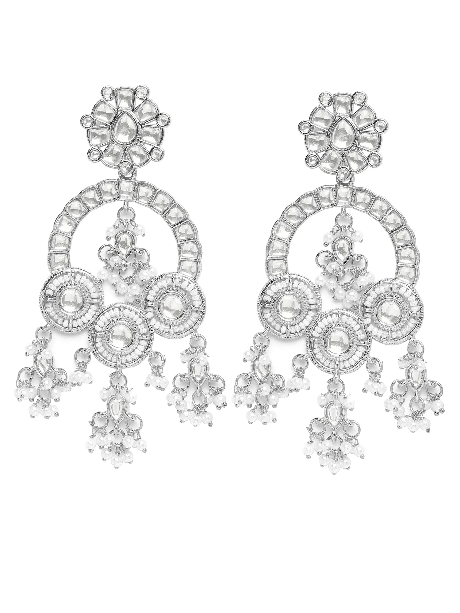 Karatcart Silver-Plated Pearl and Kundan Studded Dangler Earrings for Women
