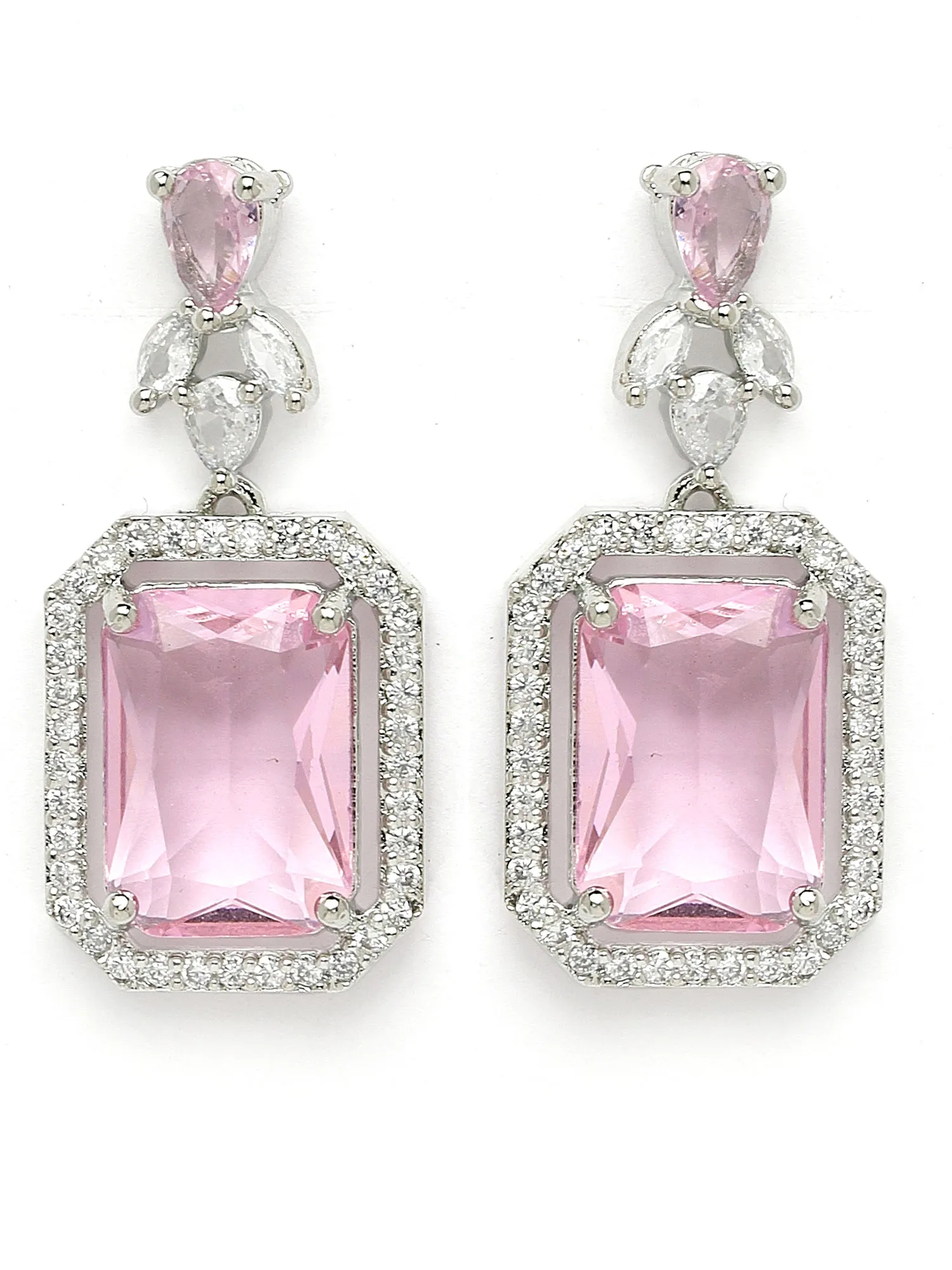 Karatcart Silver Plated Pink Cubic Zirconia Studded Jewellery Set for Women