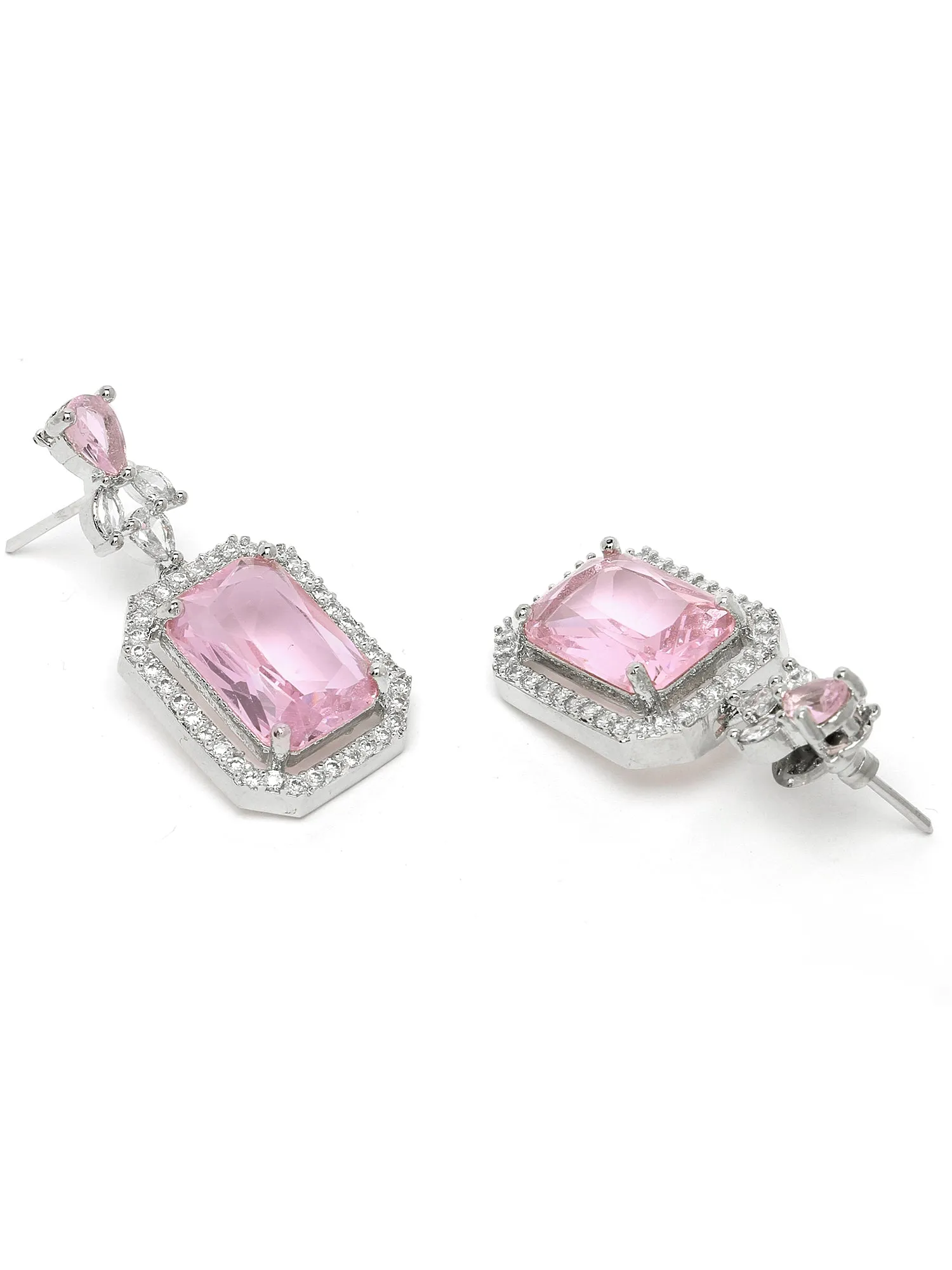 Karatcart Silver Plated Pink Cubic Zirconia Studded Jewellery Set for Women