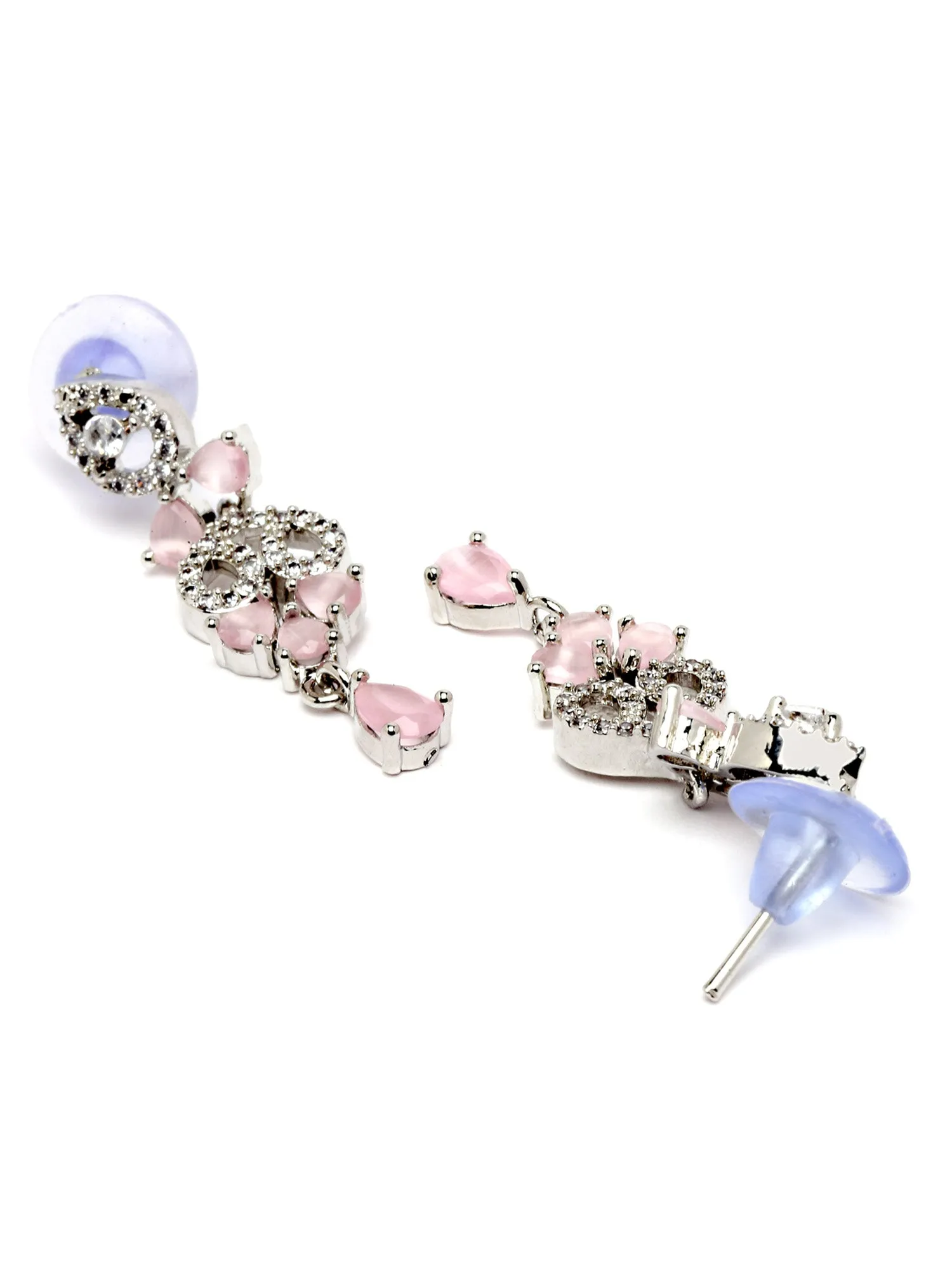 Karatcart Silver Plated Pink Cubic Zirconia Studded Necklace Set