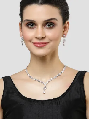 Karatcart Silver Plated Pink Cubic Zirconia Studded Necklace Set