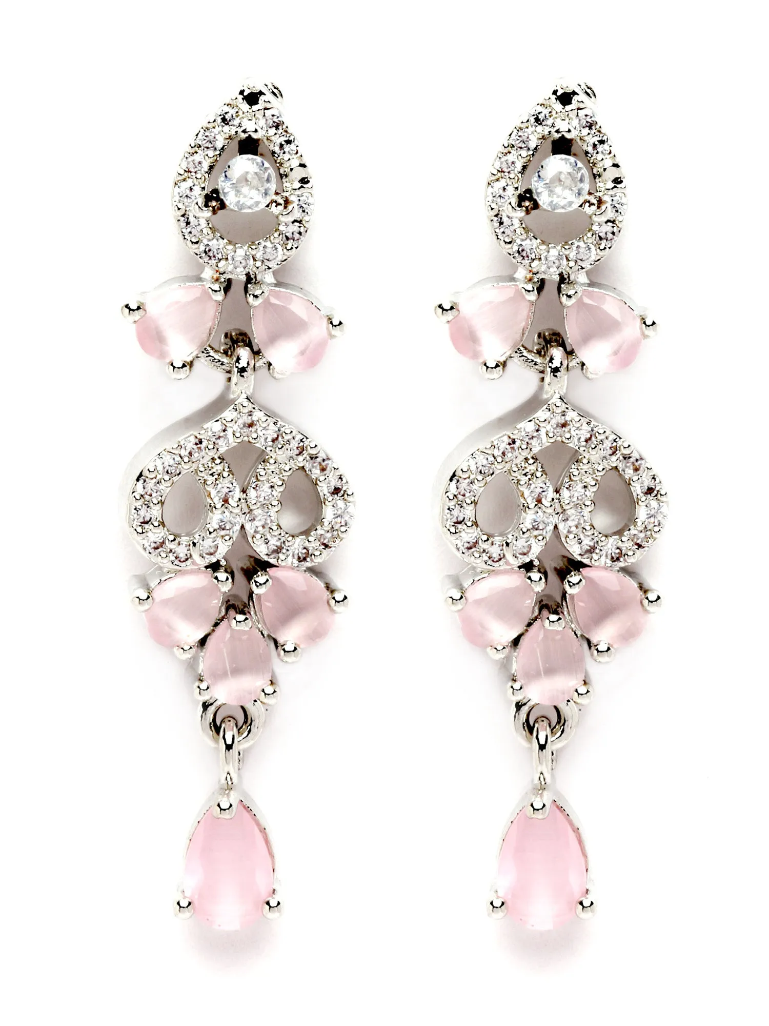 Karatcart Silver Plated Pink Cubic Zirconia Studded Necklace Set