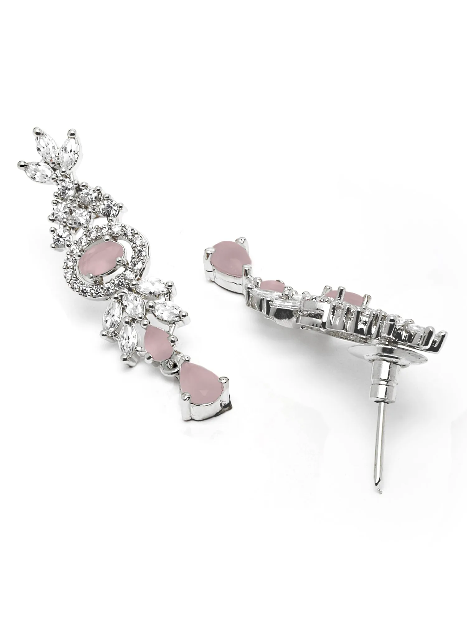 Karatcart Silver Plated Pink CZ Studded Necklace with Earrings