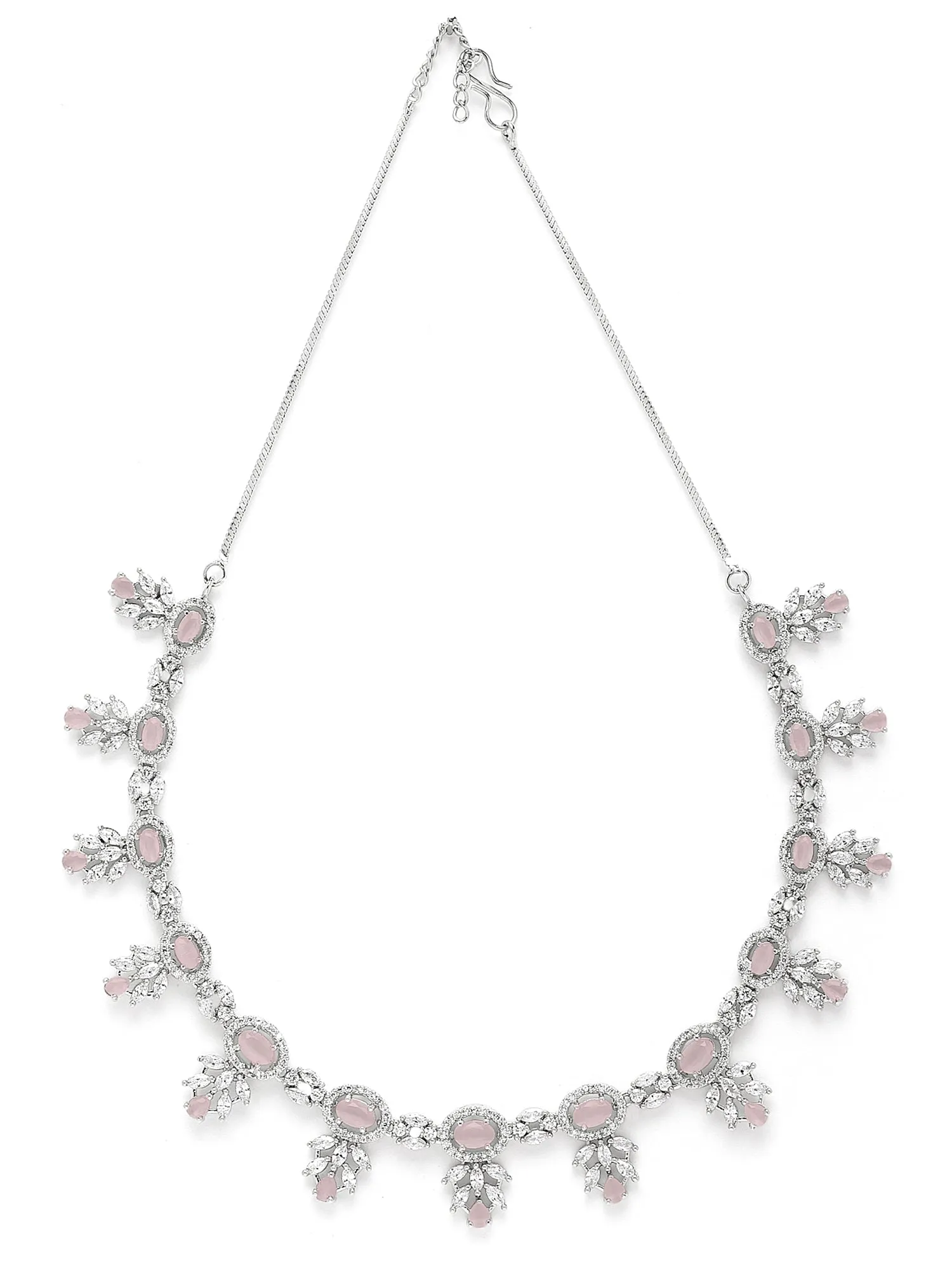 Karatcart Silver Plated Pink CZ Studded Necklace with Earrings