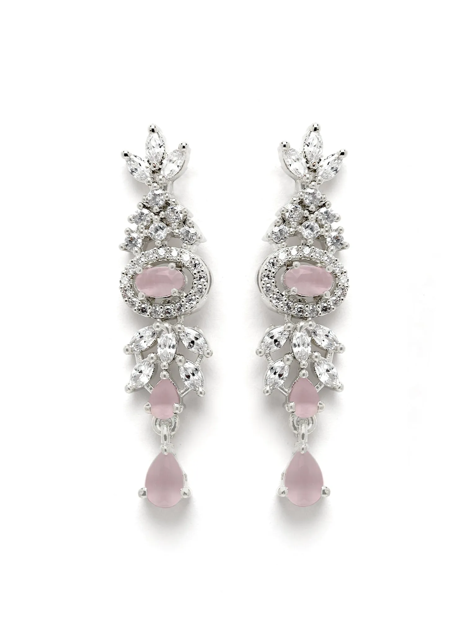 Karatcart Silver Plated Pink CZ Studded Necklace with Earrings