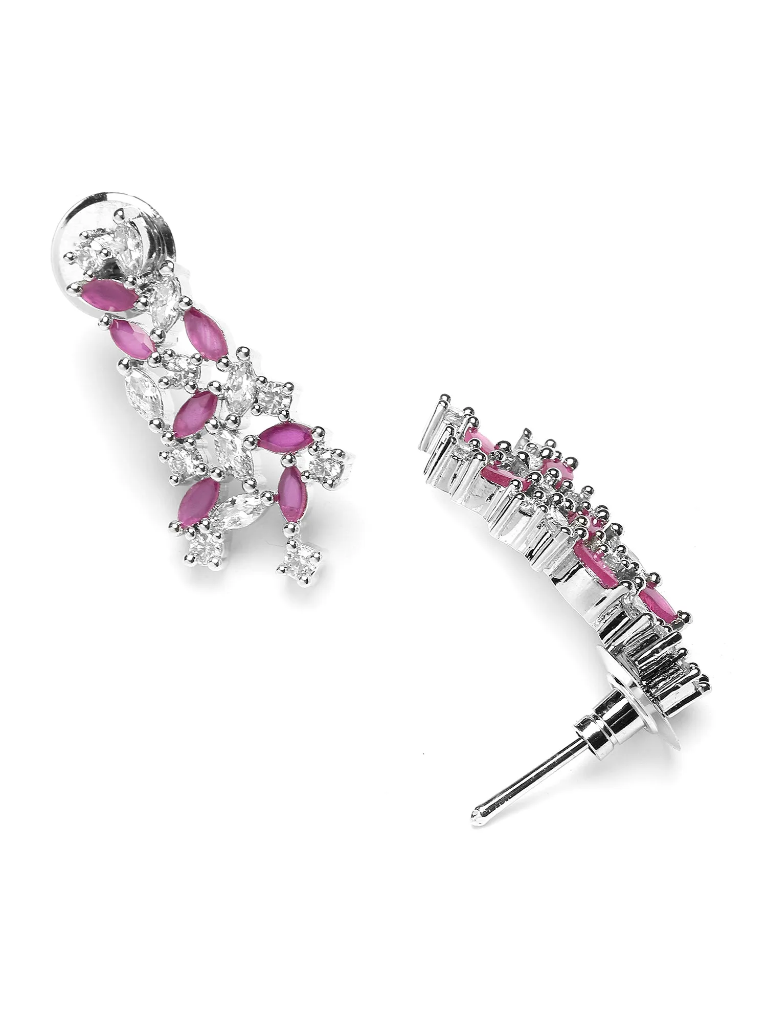 Karatcart Silver Plated Purple and White Cubic Zirconia Studded Necklace Set