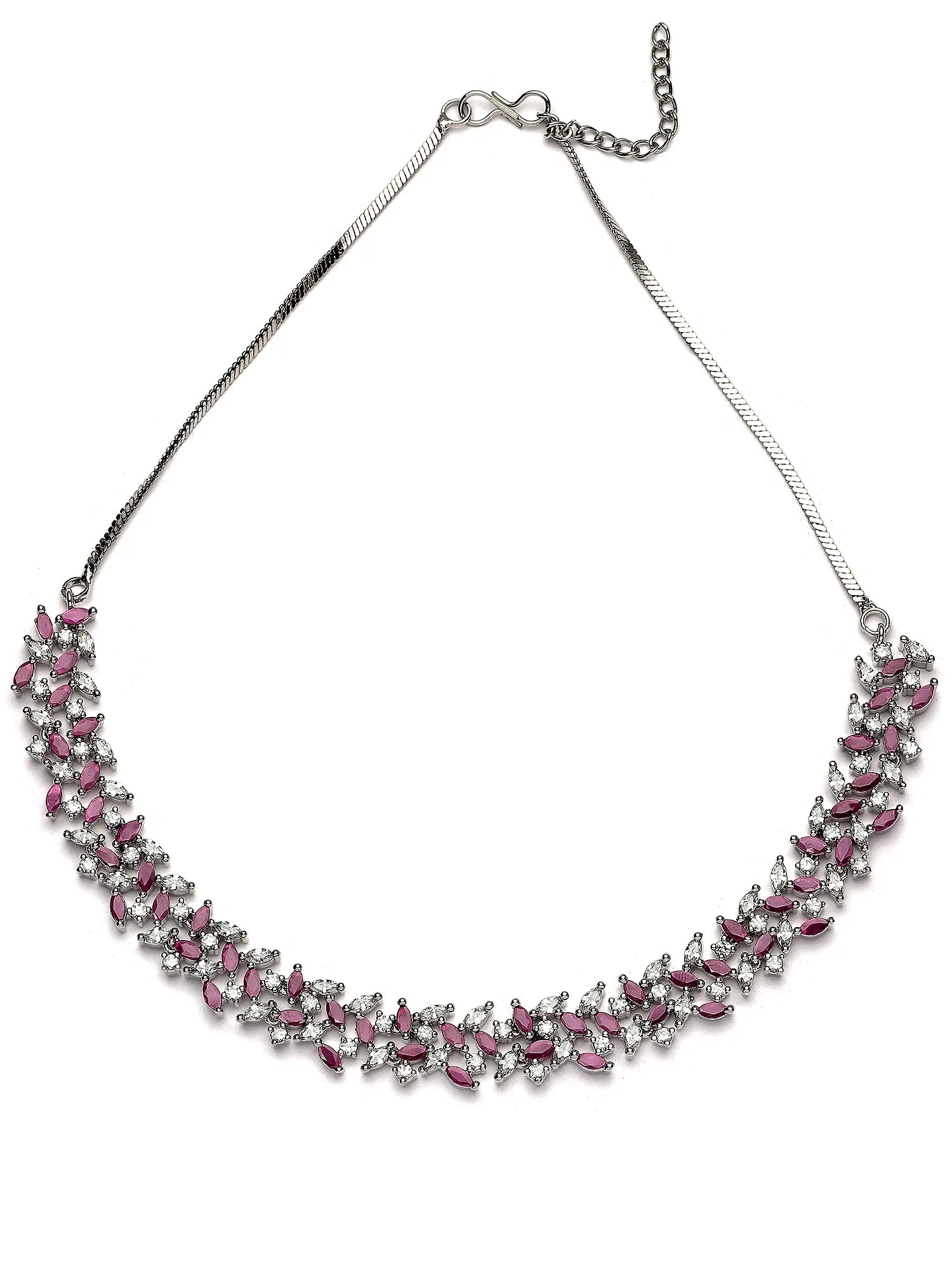 Karatcart Silver Plated Purple and White Cubic Zirconia Studded Necklace Set