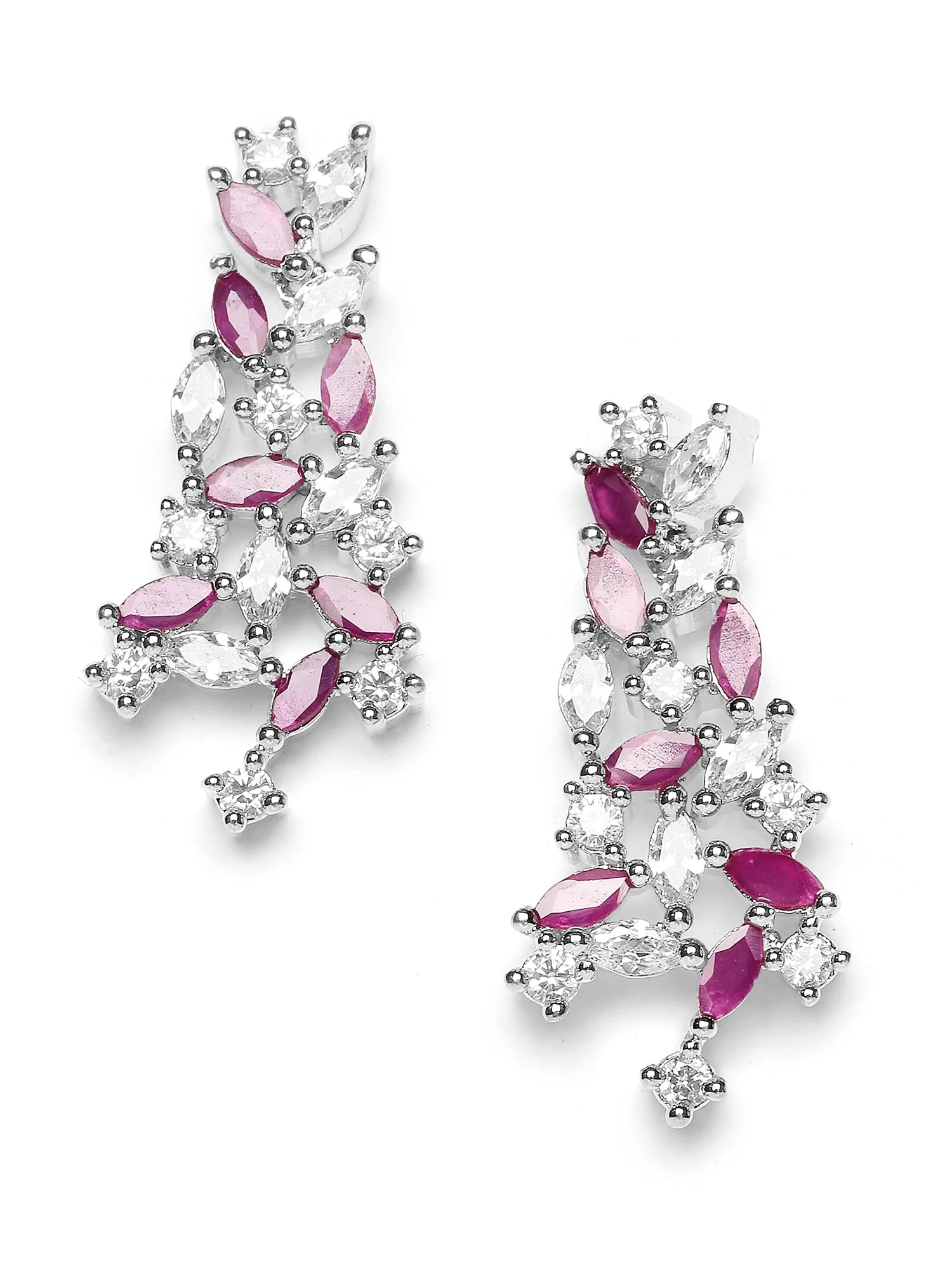 Karatcart Silver Plated Purple and White Cubic Zirconia Studded Necklace Set