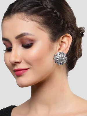 Karatcart Silver Plated Purple Meena and White Kundan Stud Earrings for Women