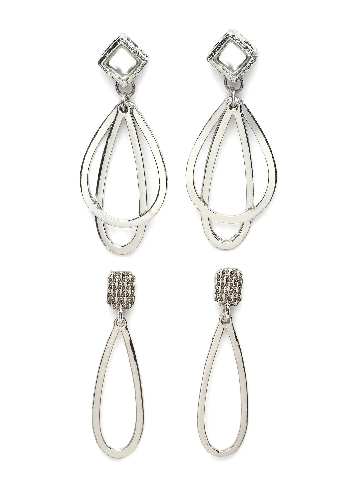 Karatcart Silver-Plated Set of 2 Drop Shape Kundan Drop Earrings for Women