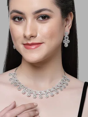 Karatcart Silver Plated White Cubic Zirconia Necklace Set for Women